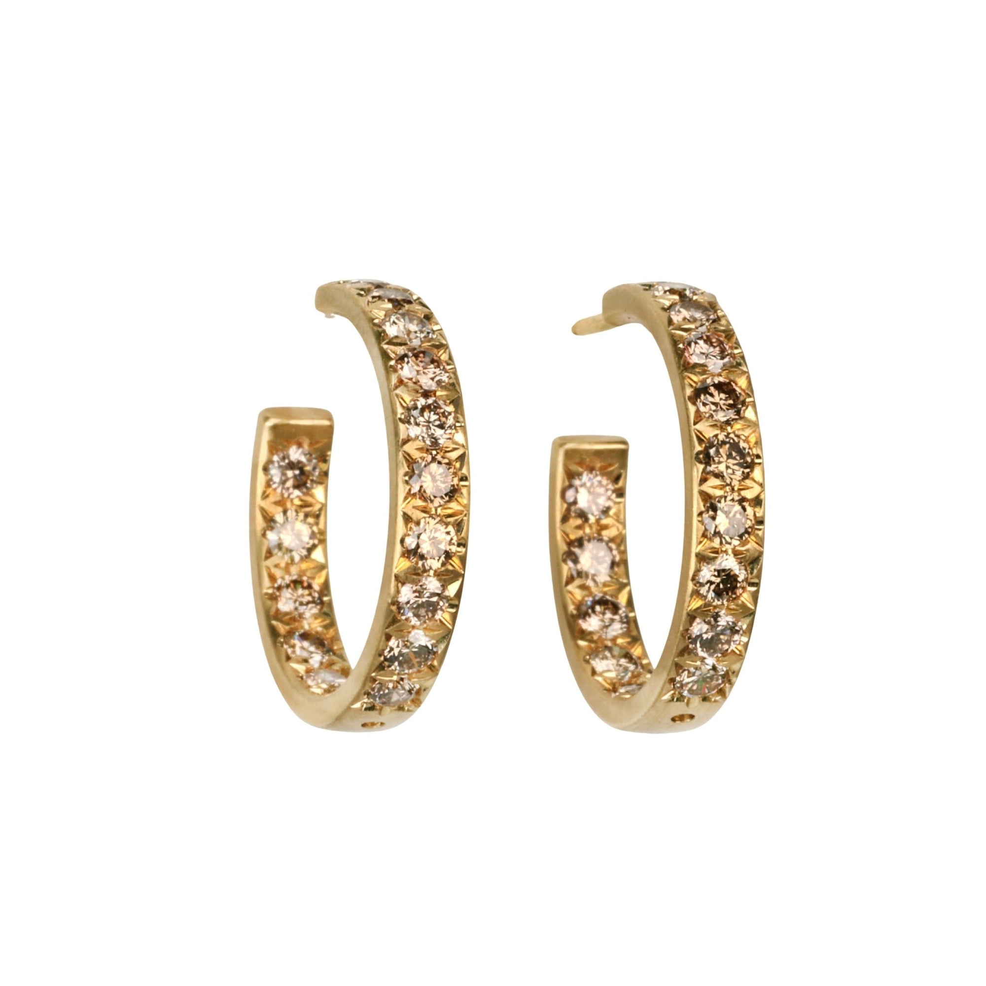 20K &amp; Pave Cognac Diamond Hoop Earrings - Peridot Fine Jewelry - Caroline Ellen