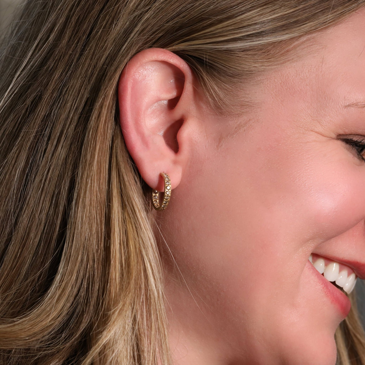 20K &amp; Pave Cognac Diamond Hoop Earrings - Peridot Fine Jewelry - Caroline Ellen