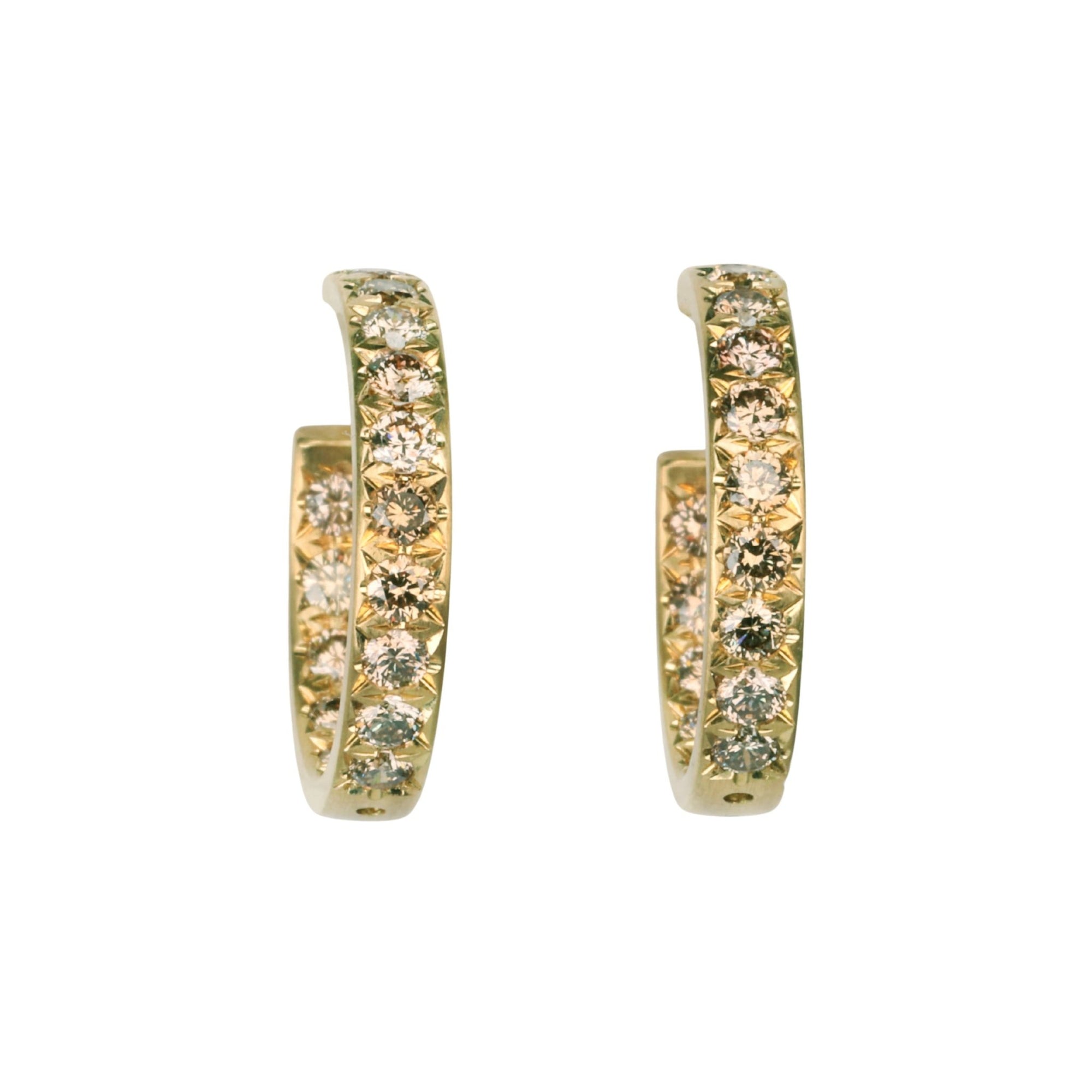 20K &amp; Pave Cognac Diamond Hoop Earrings - Peridot Fine Jewelry - Caroline Ellen