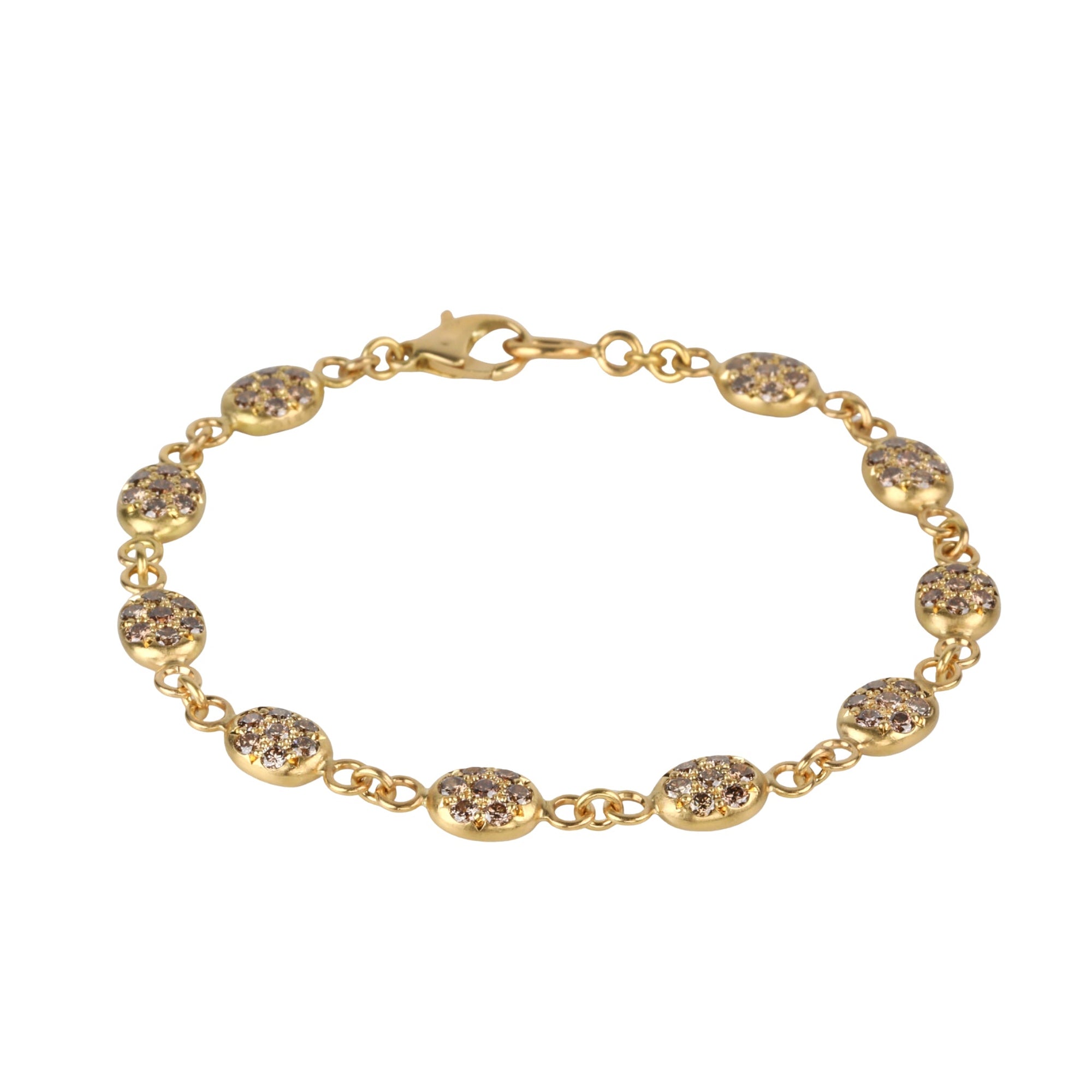 20K & Pave Cognac Diamond Smaller Double-Sided Nugget Tennis Style Bracelet - Peridot Fine Jewelry - Caroline Ellen