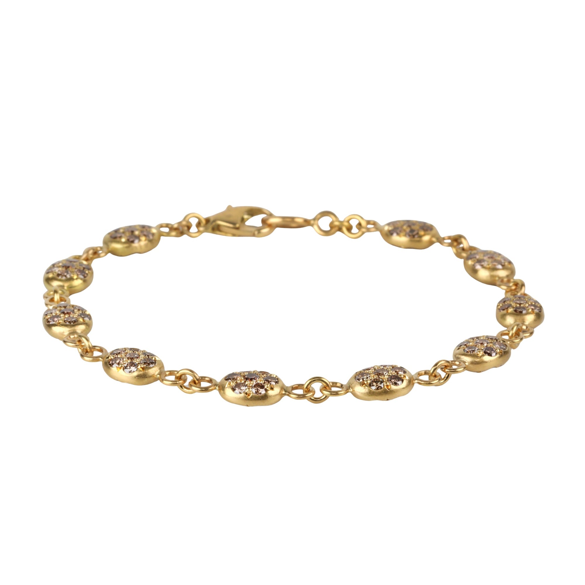20K &amp; Pave Cognac Diamond Smaller Double-Sided Nugget Tennis Style Bracelet - Peridot Fine Jewelry - Caroline Ellen