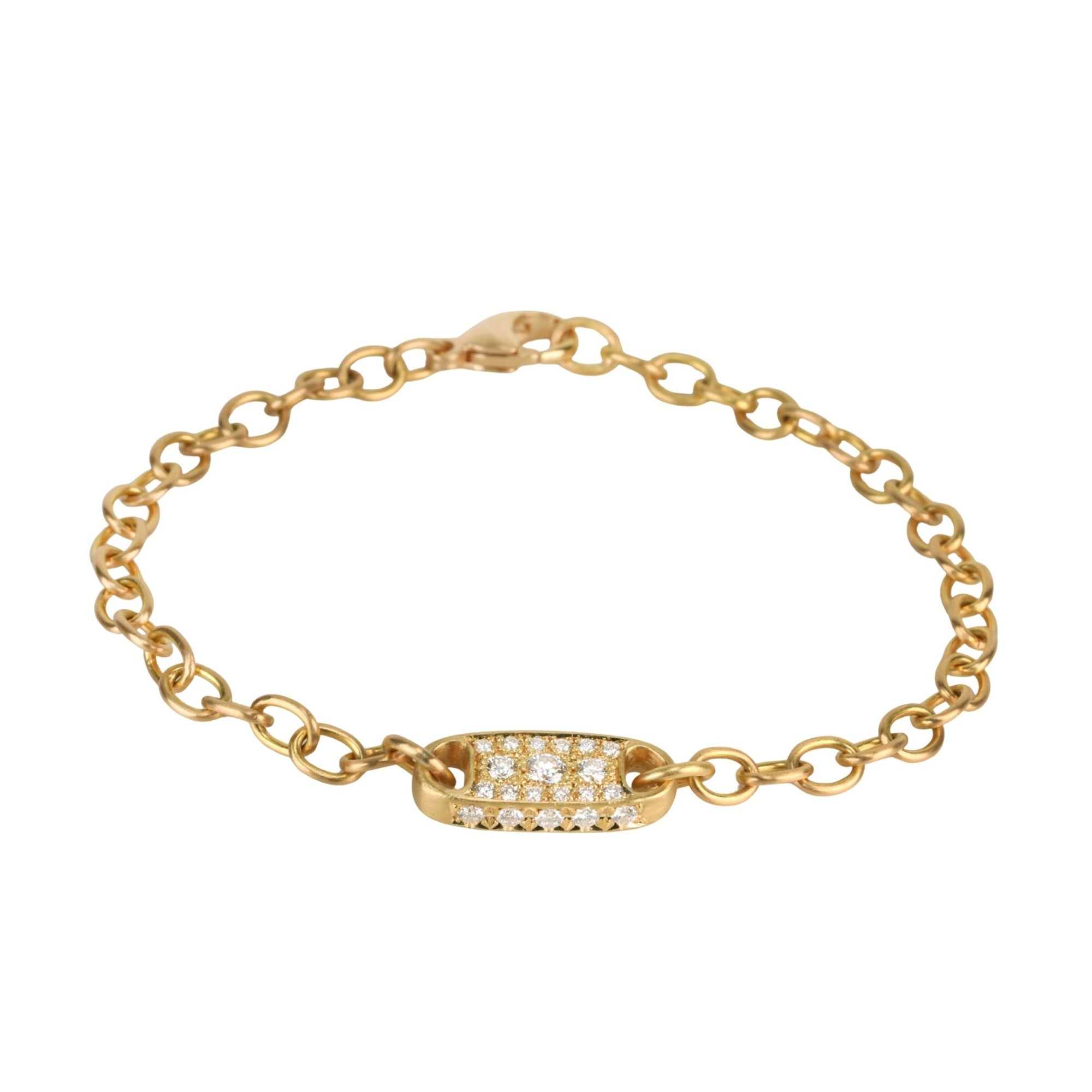 20K &amp; Pave Diamond "Chunky Tag" Bracelet with Handmade Chain - Peridot Fine Jewelry - Caroline Ellen