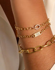 20K & Pave Diamond "Chunky Tag" Bracelet with Handmade Chain - Peridot Fine Jewelry - Caroline Ellen