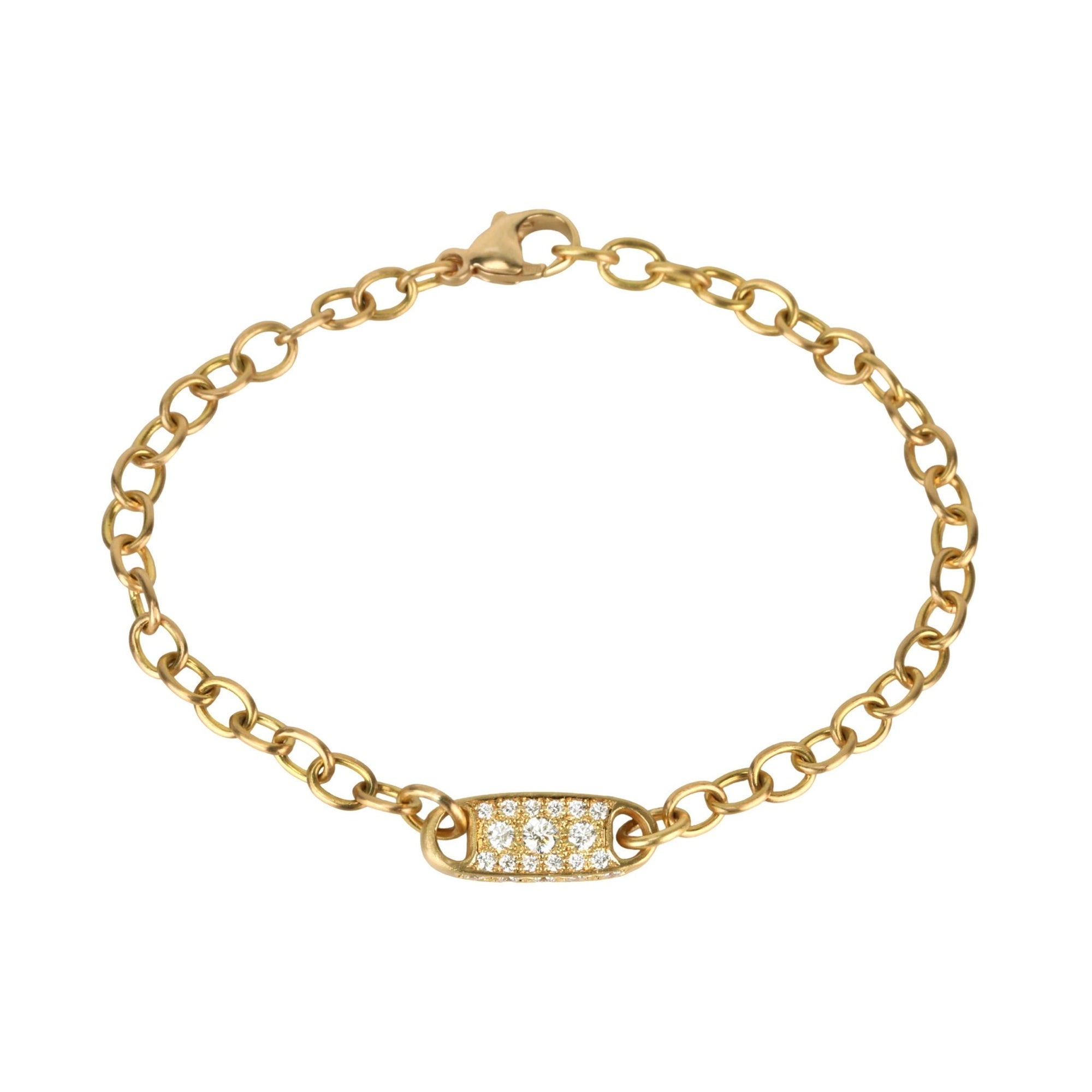 20K &amp; Pave Diamond "Chunky Tag" Bracelet with Handmade Chain - Peridot Fine Jewelry - Caroline Ellen