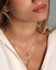 20K Rounded Five-Petal Flower Pendant with Pink Sapphire - Peridot Fine Jewelry - Caroline Ellen