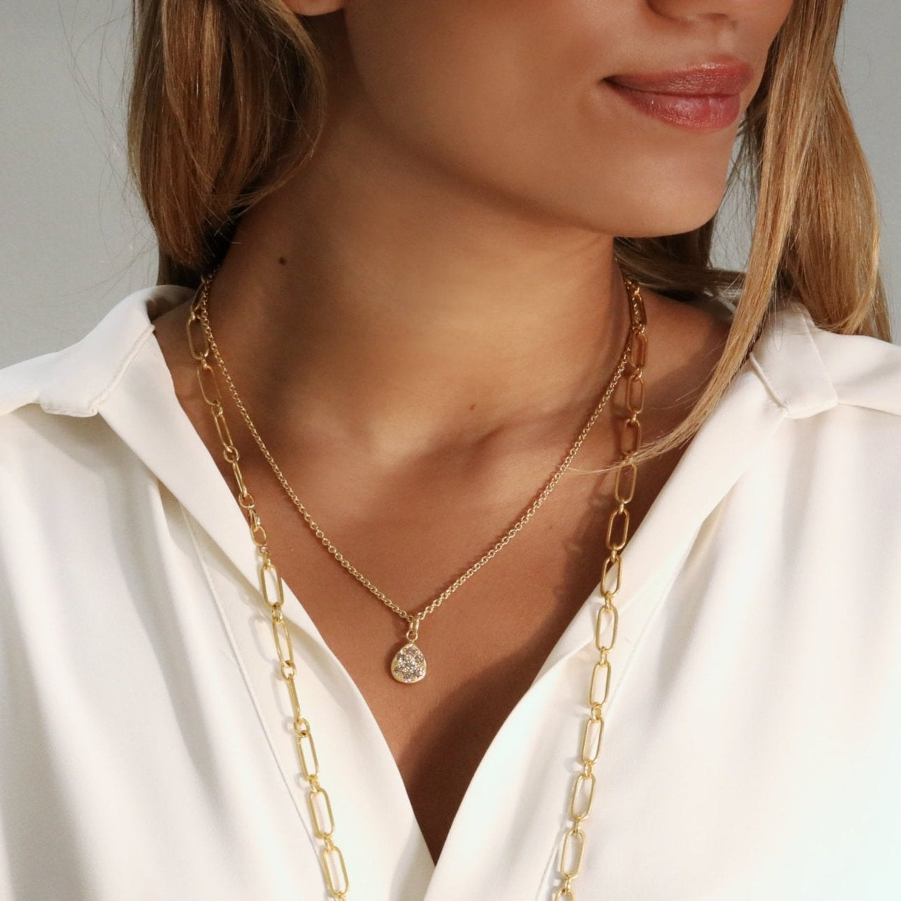 20K Teardrop Pendant with Star - Set Cognac Diamonds - Peridot Fine Jewelry - Caroline Ellen