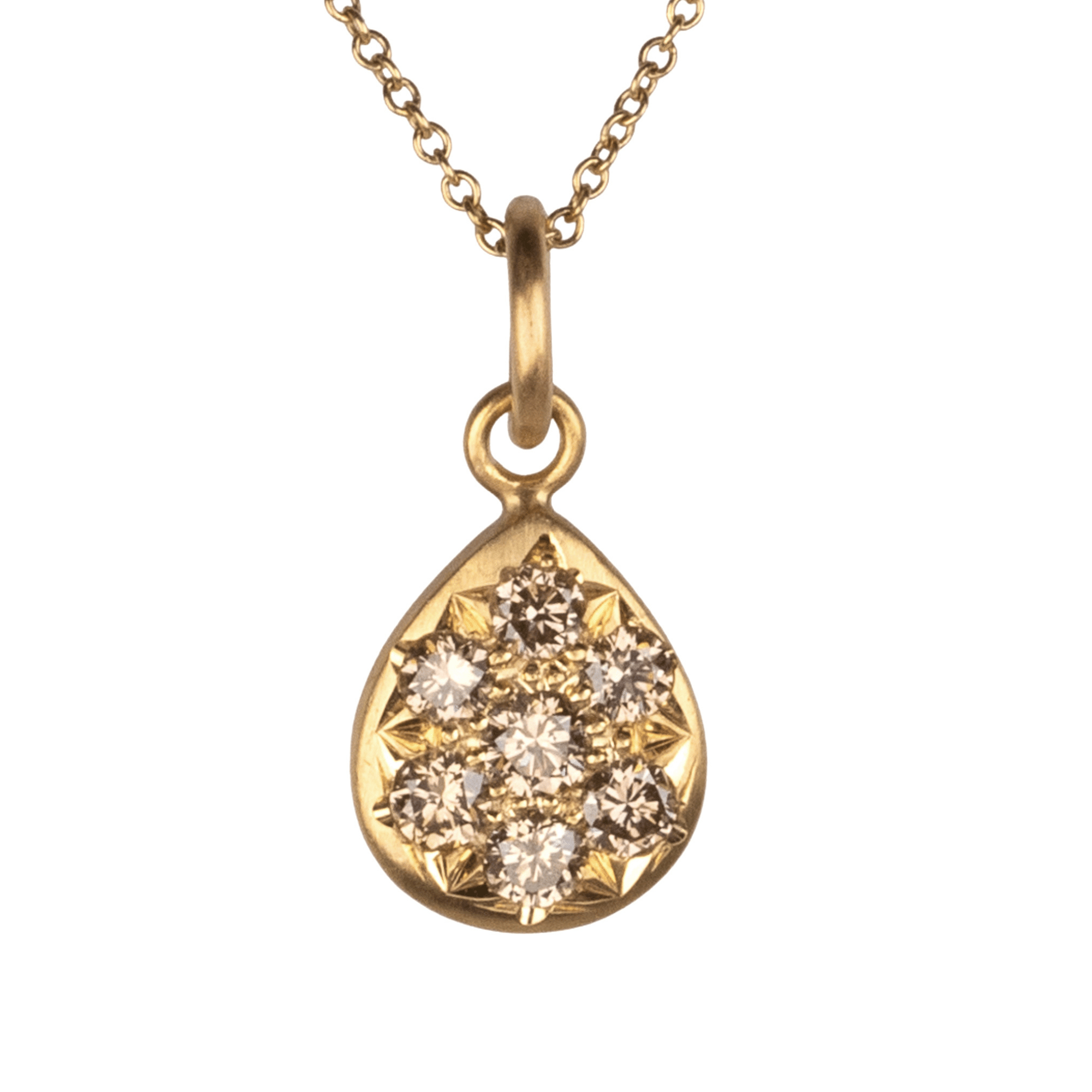 20K Teardrop Pendant with Star - Set Cognac Diamonds - Peridot Fine Jewelry - Caroline Ellen