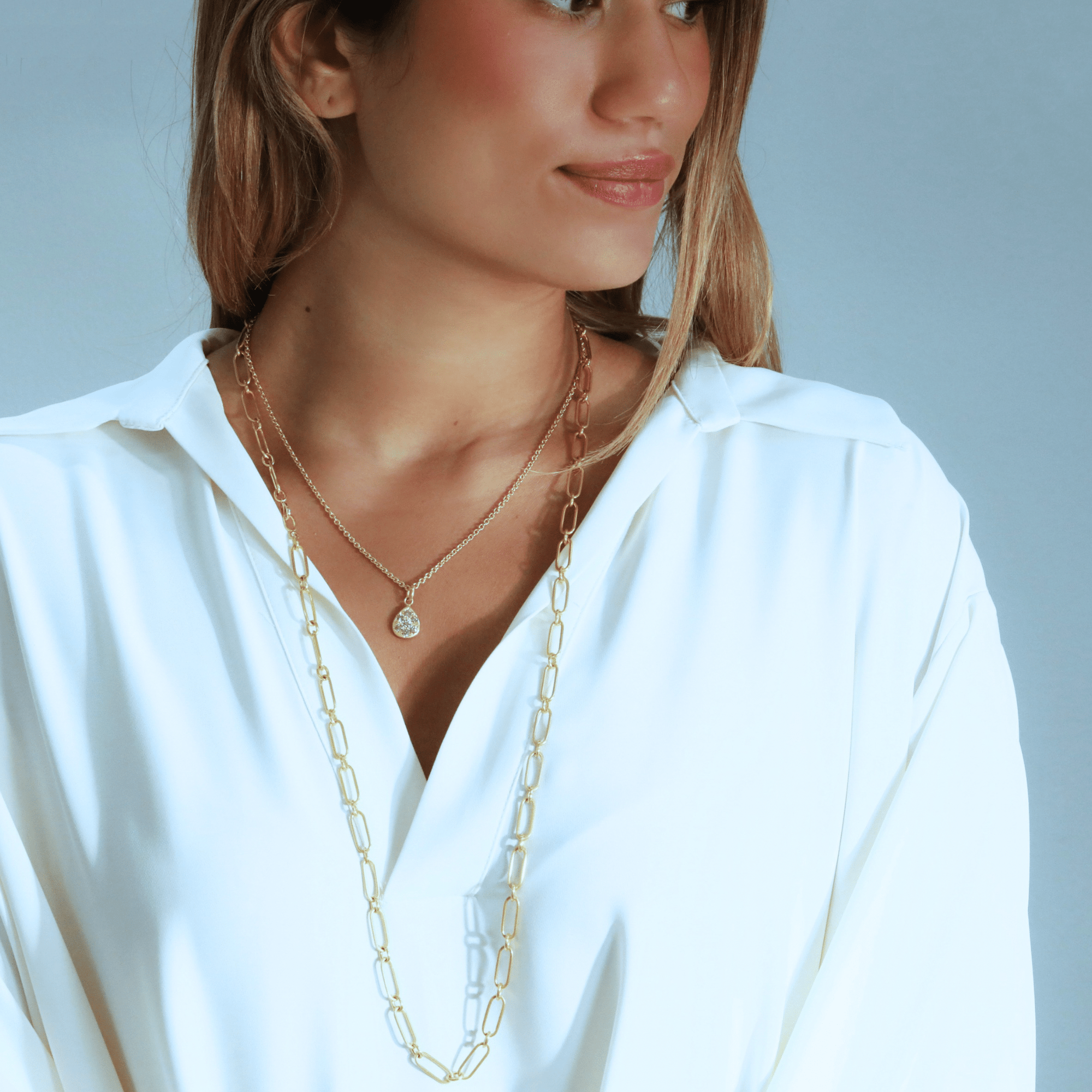 20K Teardrop Pendant with Star - Set Cognac Diamonds - Peridot Fine Jewelry - Caroline Ellen