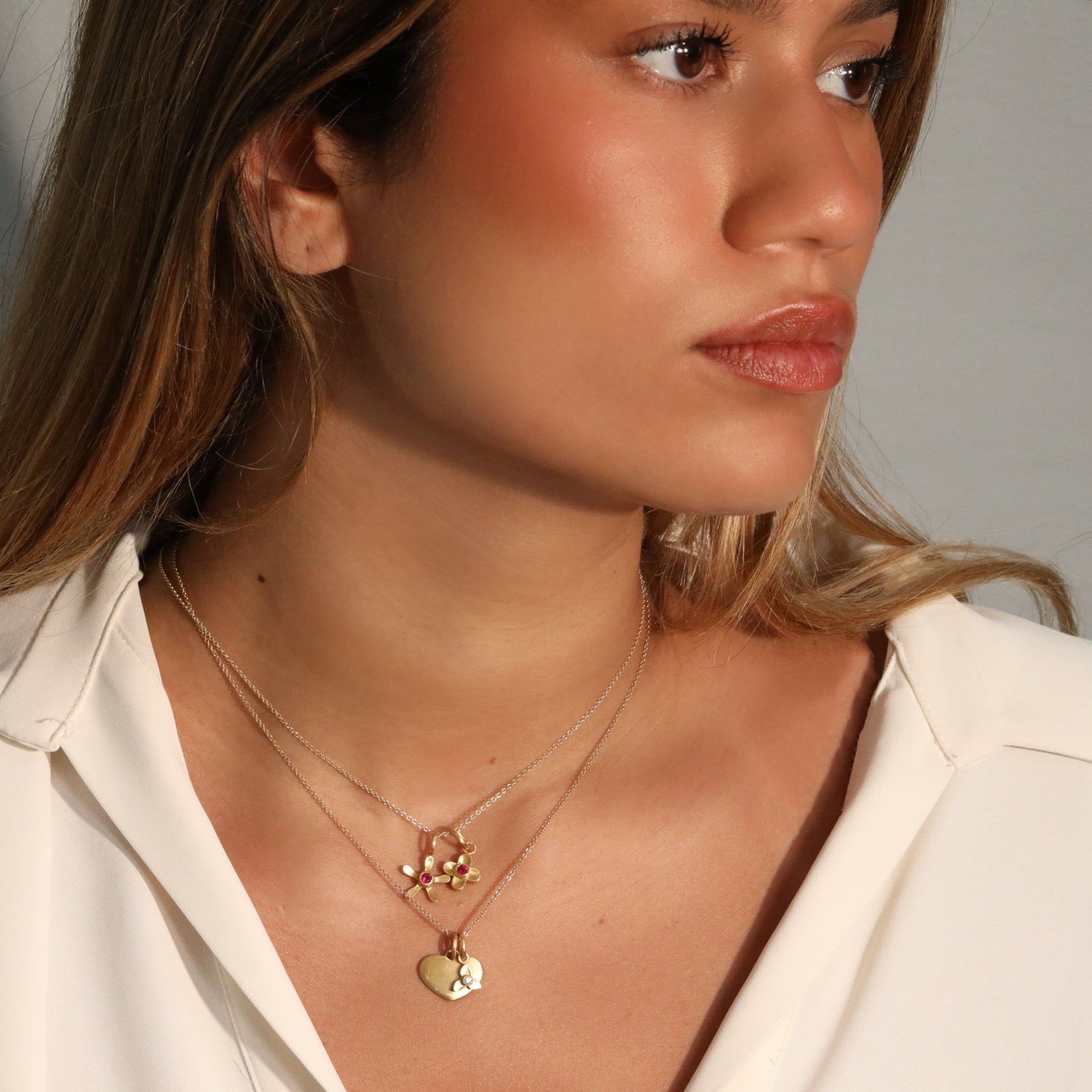 20K Three Petal Flower Pendant with Diamond Center - Peridot Fine Jewelry - Caroline Ellen
