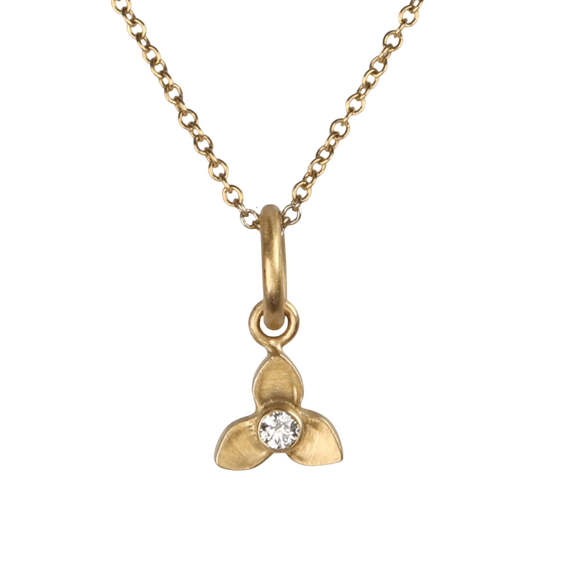 20K Three Petal Flower Pendant with Diamond Center - Peridot Fine Jewelry - Caroline Ellen