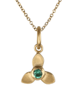 20K Three - Petal Flower Petal with Bezel Set Emerald - Peridot Fine Jewelry - Caroline Ellen