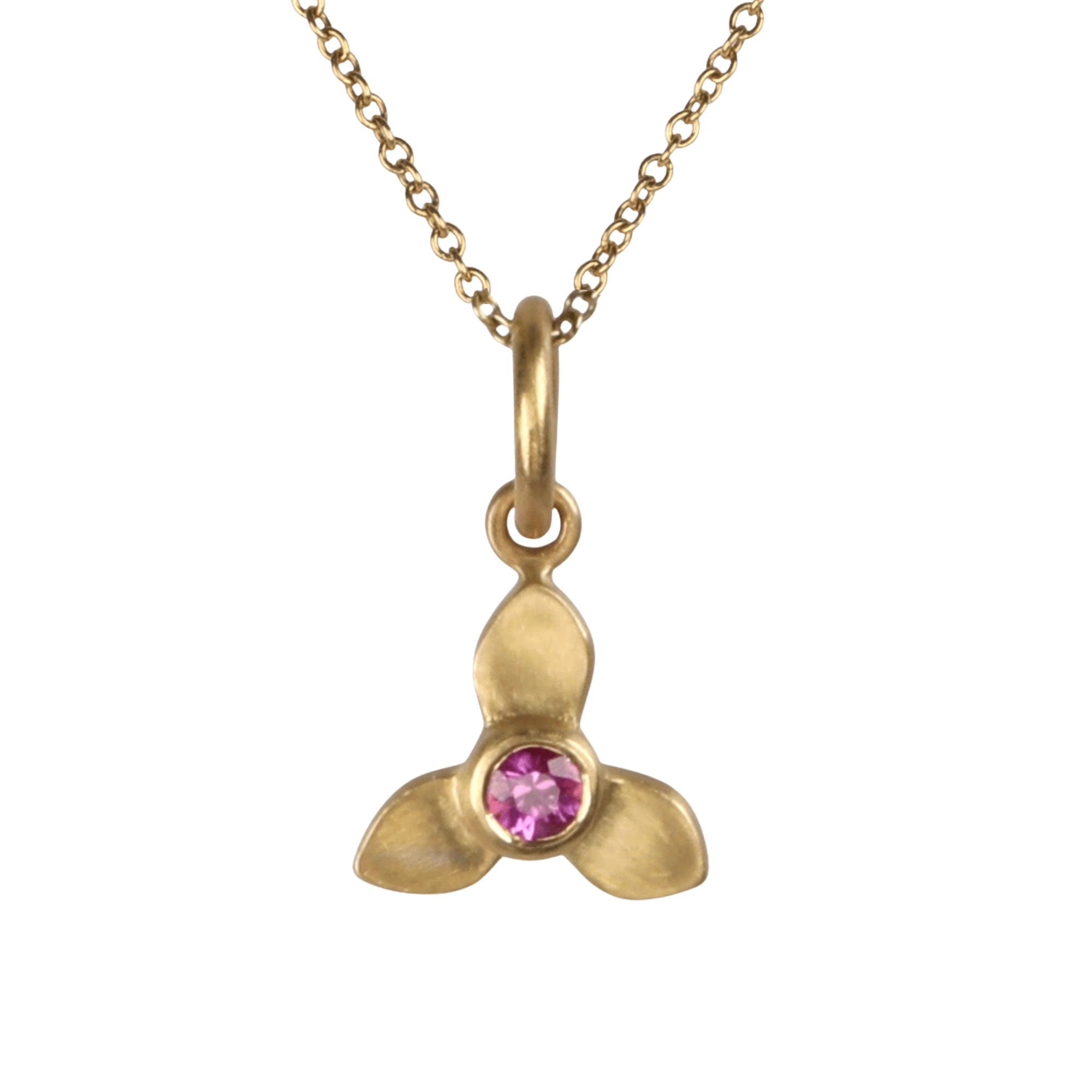 20K Three Petal Pendant with Vivid Pink Vietnamese Sapphire - Peridot Fine Jewelry - Caroline Ellen