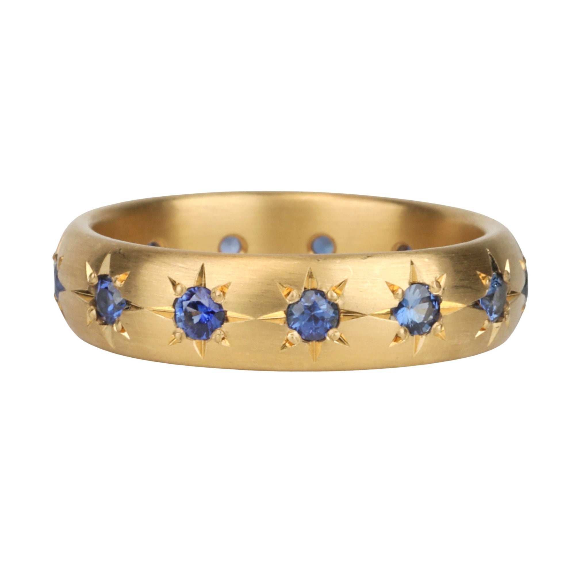 20K Wide Rounded Ring with 13 Star - Set Blue Sapphires - Peridot Fine Jewelry - Caroline Ellen