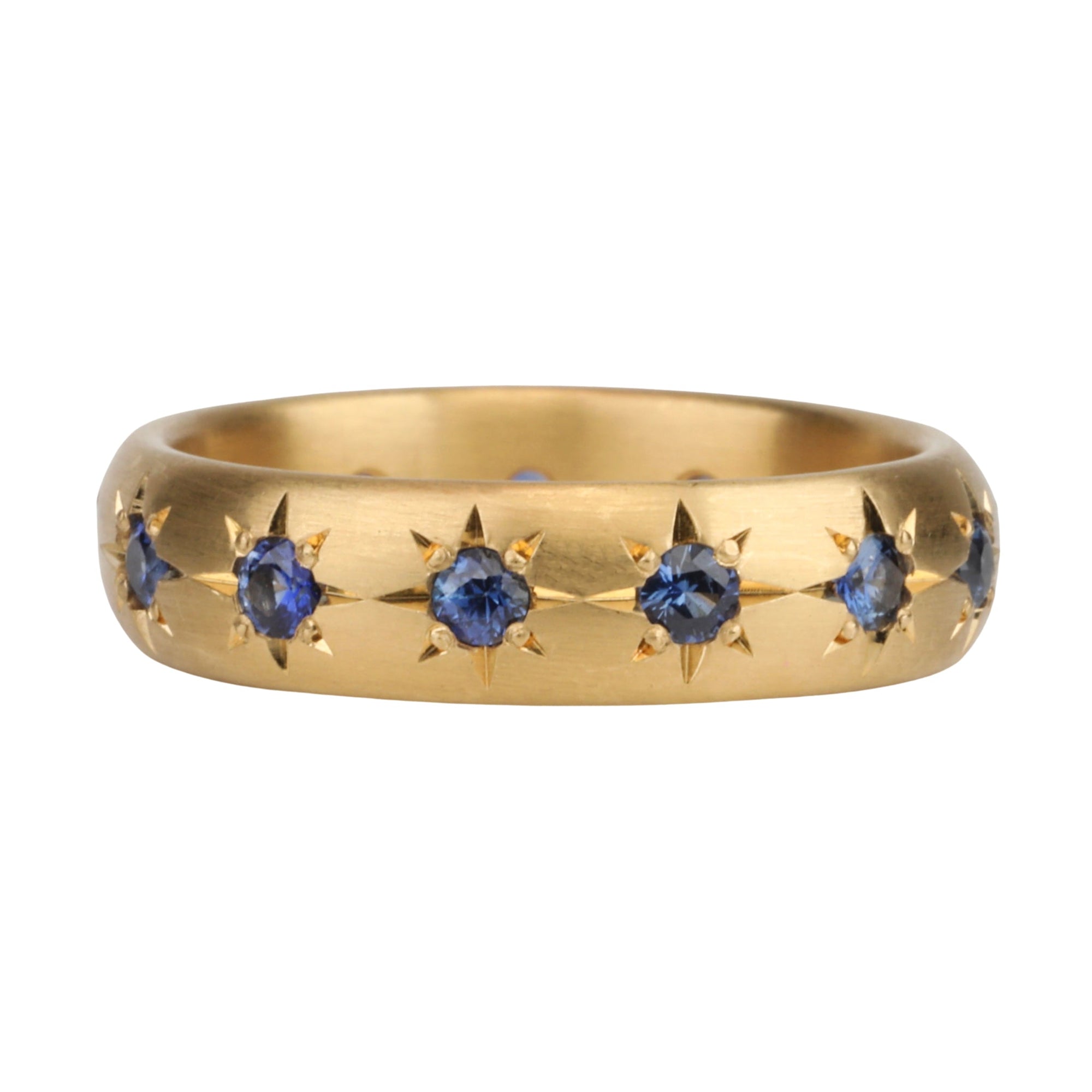20K Wide Rounded Ring with 13 Star - Set Blue Sapphires - Peridot Fine Jewelry - Caroline Ellen