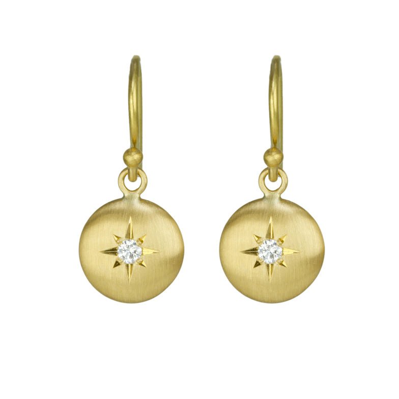 20K Yellow Gold Mini Lentil Disc Earrings with Diamonds - Peridot Fine Jewelry - Caroline Ellen