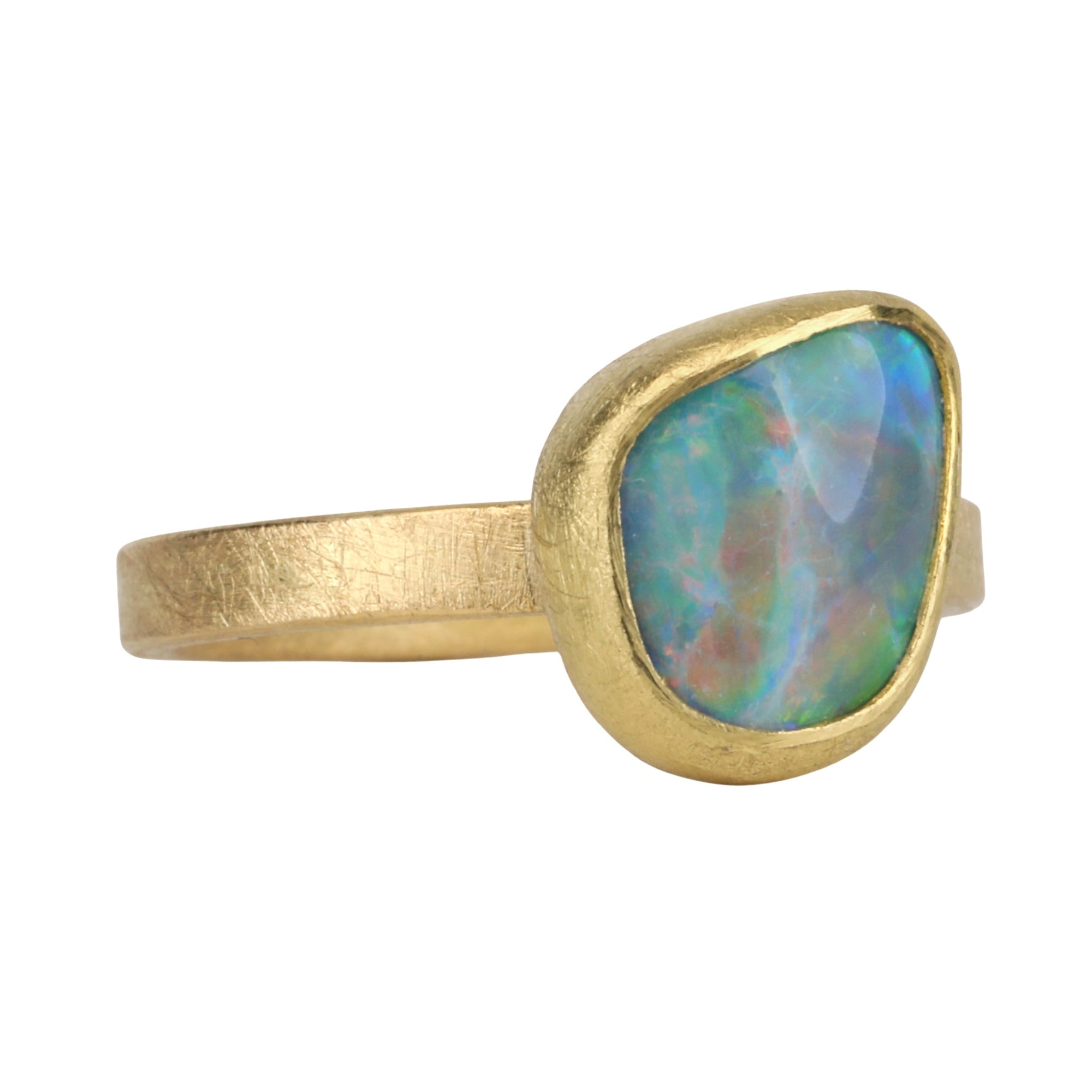 22 &amp; 18K Asymmetrical Australian Opal Ring - Peridot Fine Jewelry - Petra Class