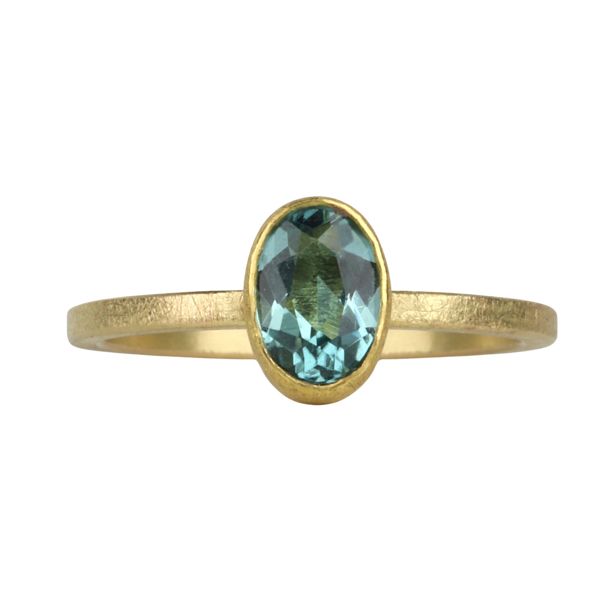 22 &amp; 18K Bezel - Set Blueish Green Tourmaline Ring - Peridot Fine Jewelry - Petra Class