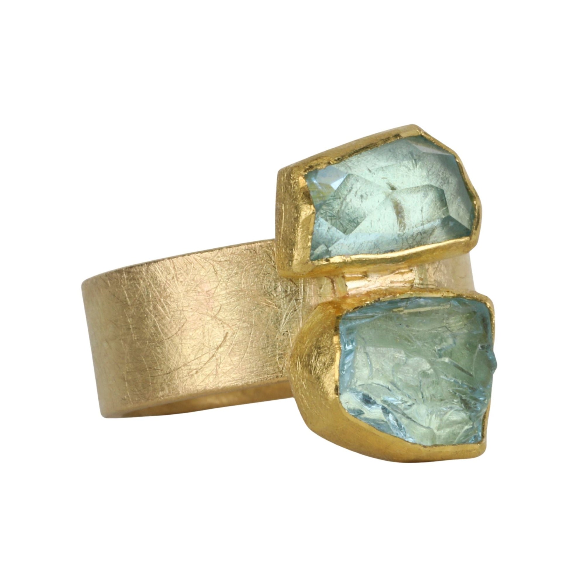 22 &amp; 18K Bezel - Set Double Asymmetrical Aquamarine Ring - Peridot Fine Jewelry - Petra Class