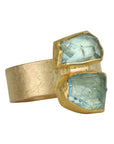 22 & 18K Bezel - Set Double Asymmetrical Aquamarine Ring - Peridot Fine Jewelry - Petra Class