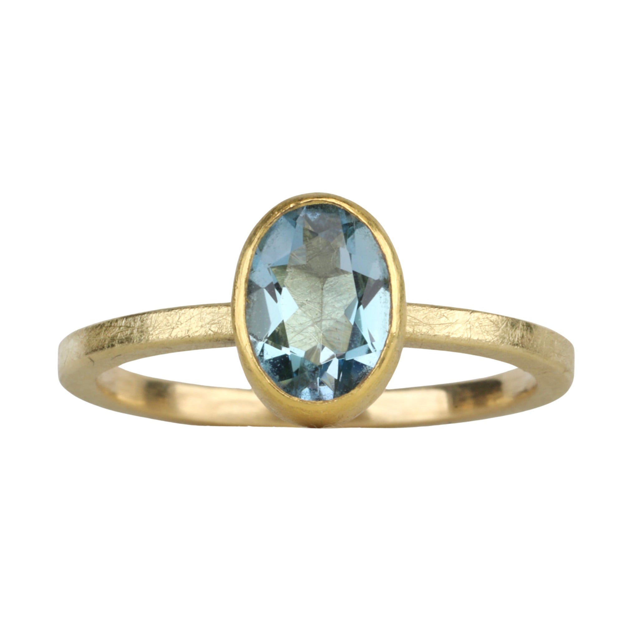 22 &amp; 18K Bezel - Set Faceted Oval Aquamarine Ring - Peridot Fine Jewelry - Petra Class