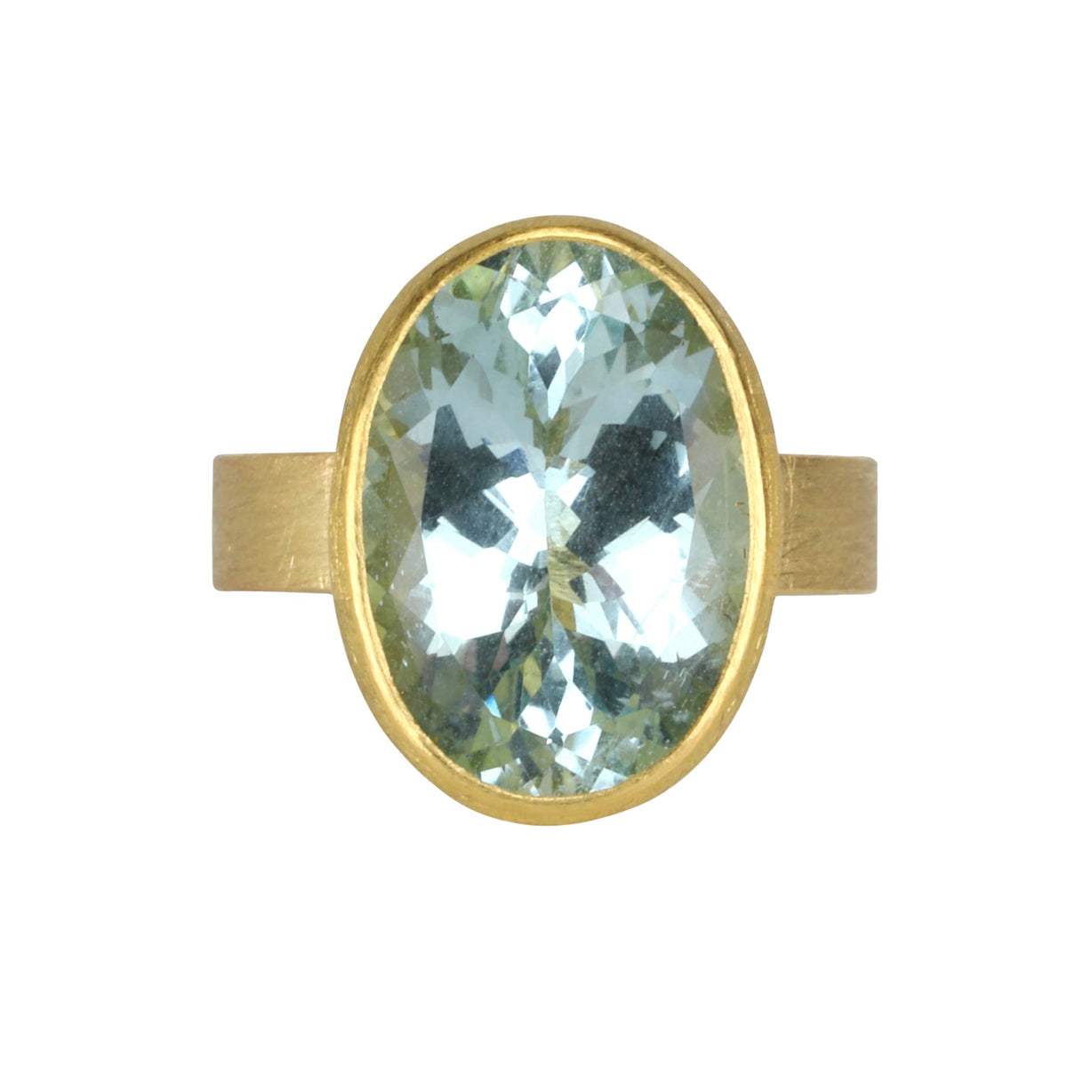 22 &amp; 18K Bezel - Set Oval Aquamarine Ring - Peridot Fine Jewelry - Petra Class