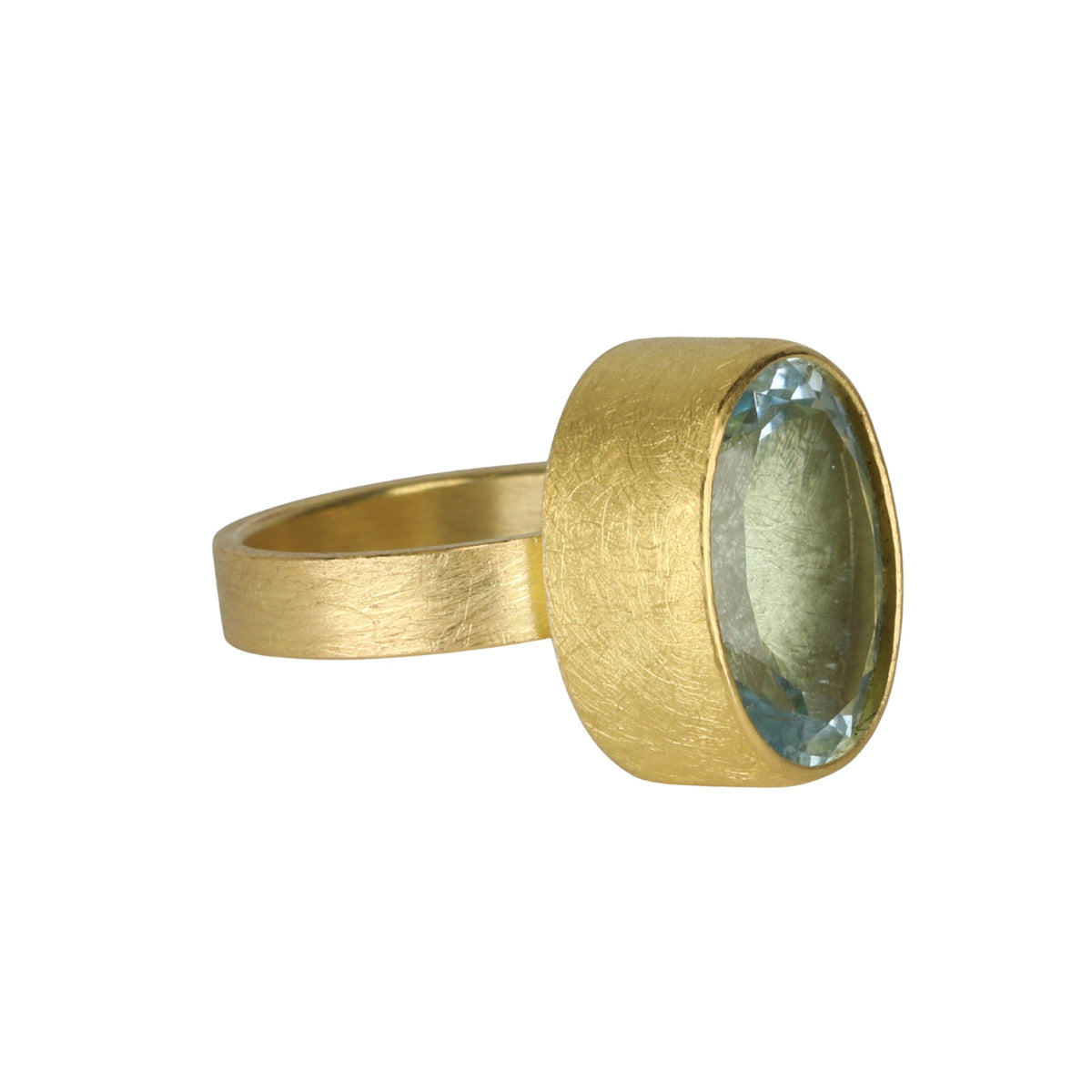 22 &amp; 18K Bezel - Set Oval Aquamarine Ring - Peridot Fine Jewelry - Petra Class