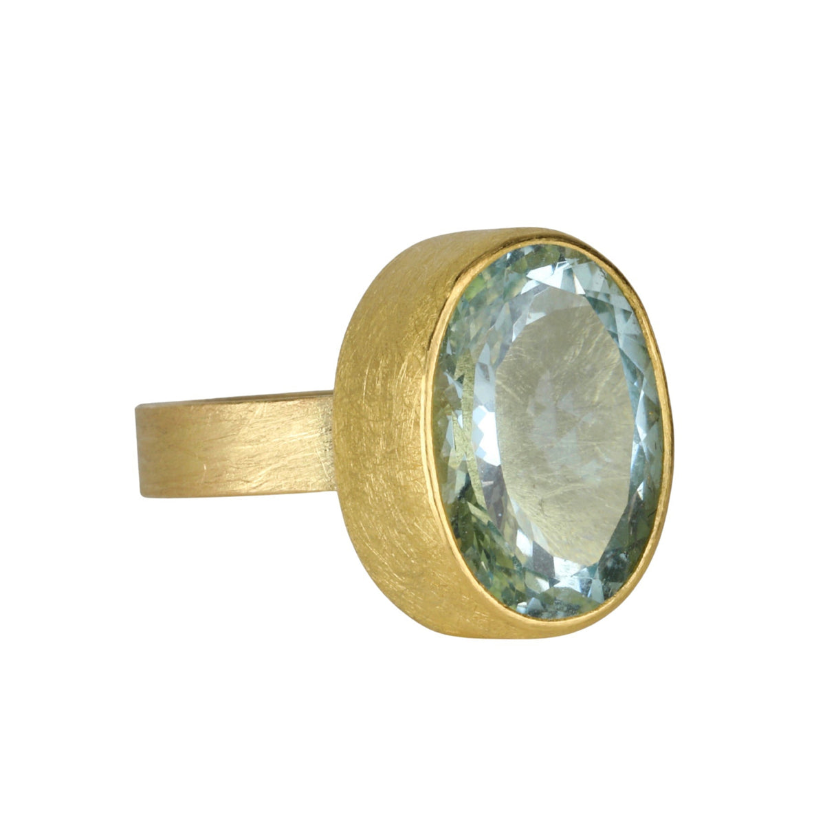 22 &amp; 18K Bezel - Set Oval Aquamarine Ring - Peridot Fine Jewelry - Petra Class