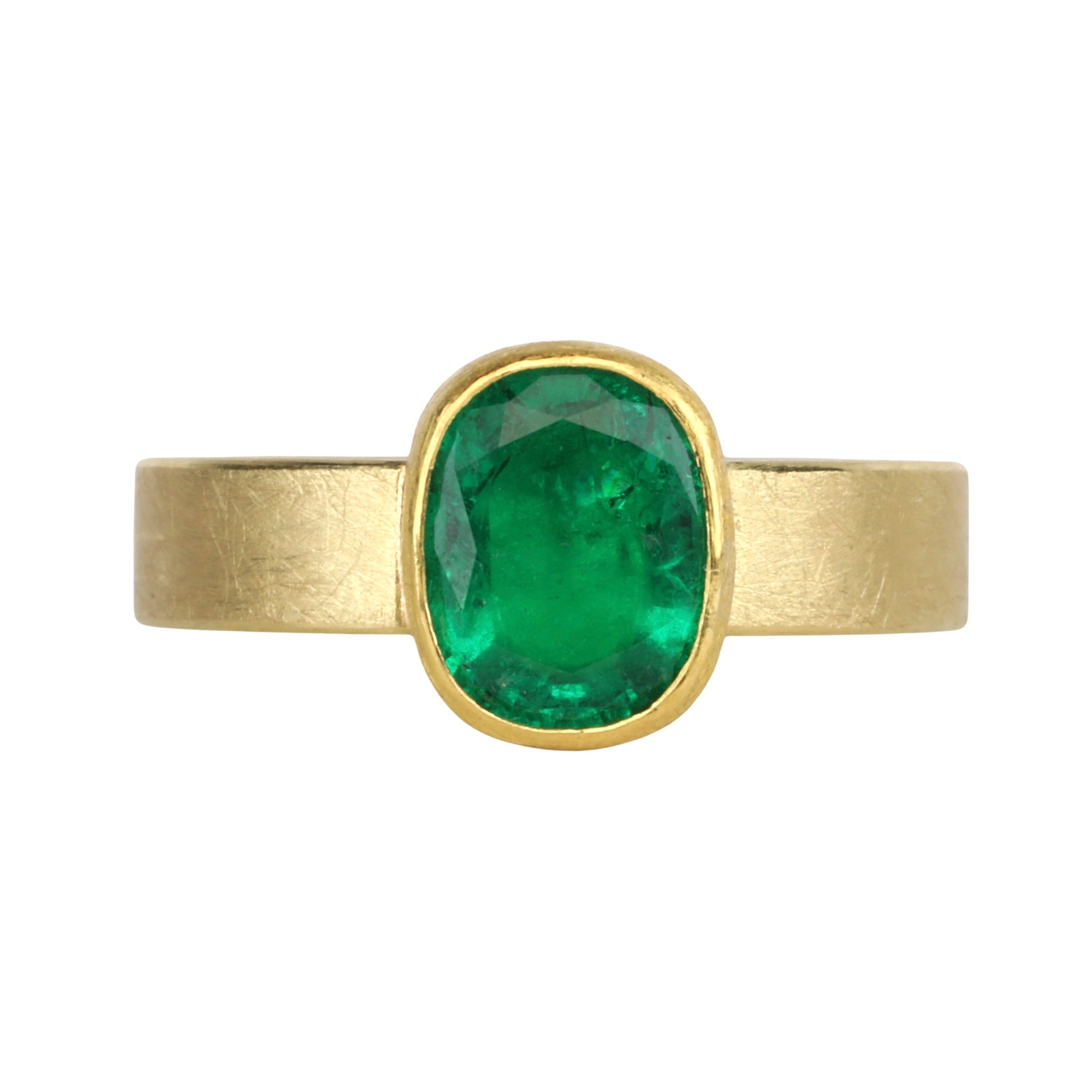 22 &amp; 18K Bezel - Set Oval Zambian Emerald Ring - Peridot Fine Jewelry - Petra Class