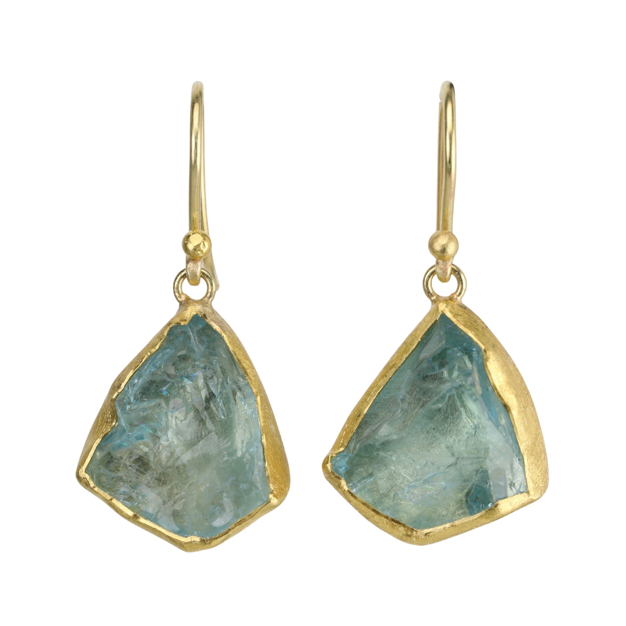 22 &amp; 18K Bezel - Set Rough Aquamarine Drop Earrings - Peridot Fine Jewelry - Petra Class