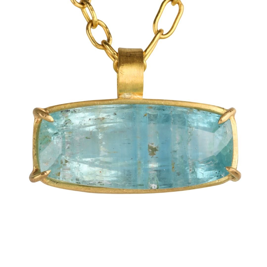 22 &amp; 18K Prong - Set Cushion Cut Blue Beryl Pendant - Peridot Fine Jewelry - Rosanne Pugliese