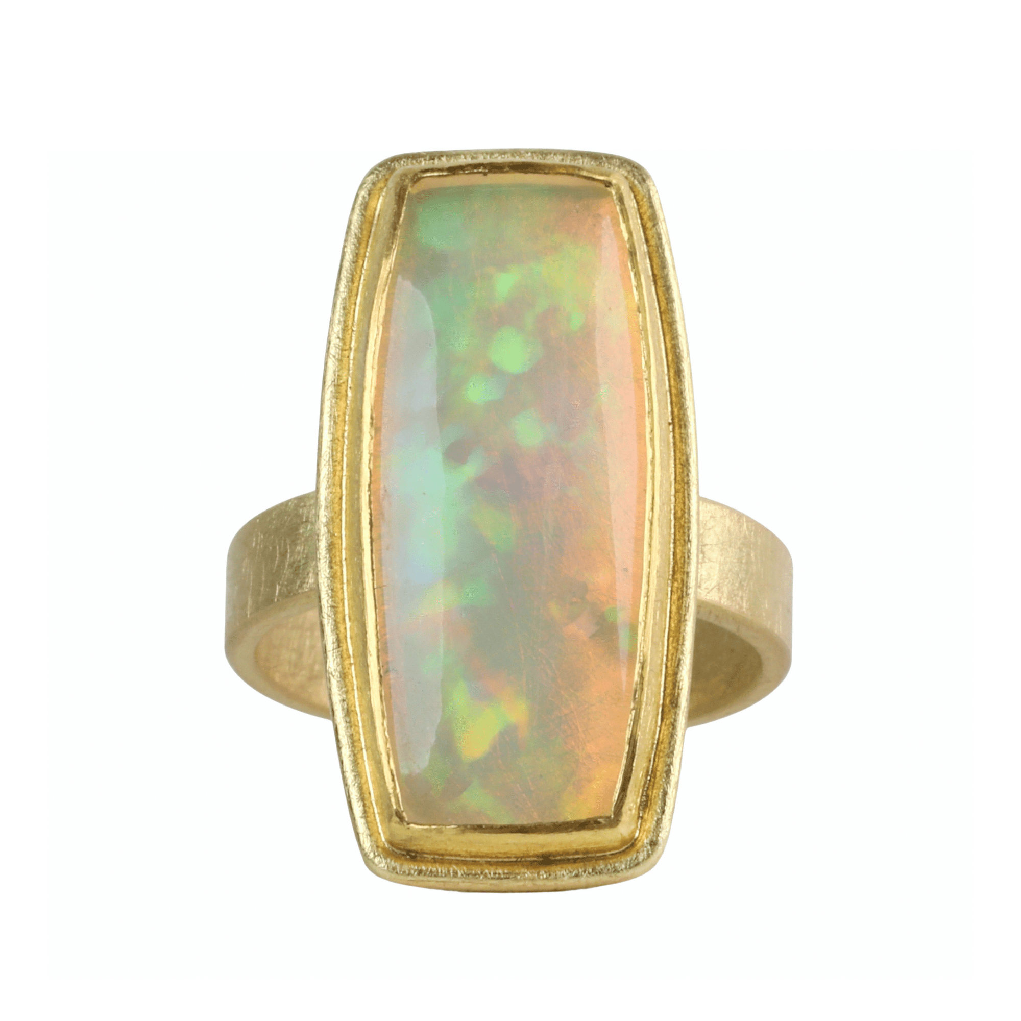 22 &amp; 18K Rectangular Cabochon Ethiopian Opal Ring Set in Frame Bezel - Peridot Fine Jewelry - Petra Class