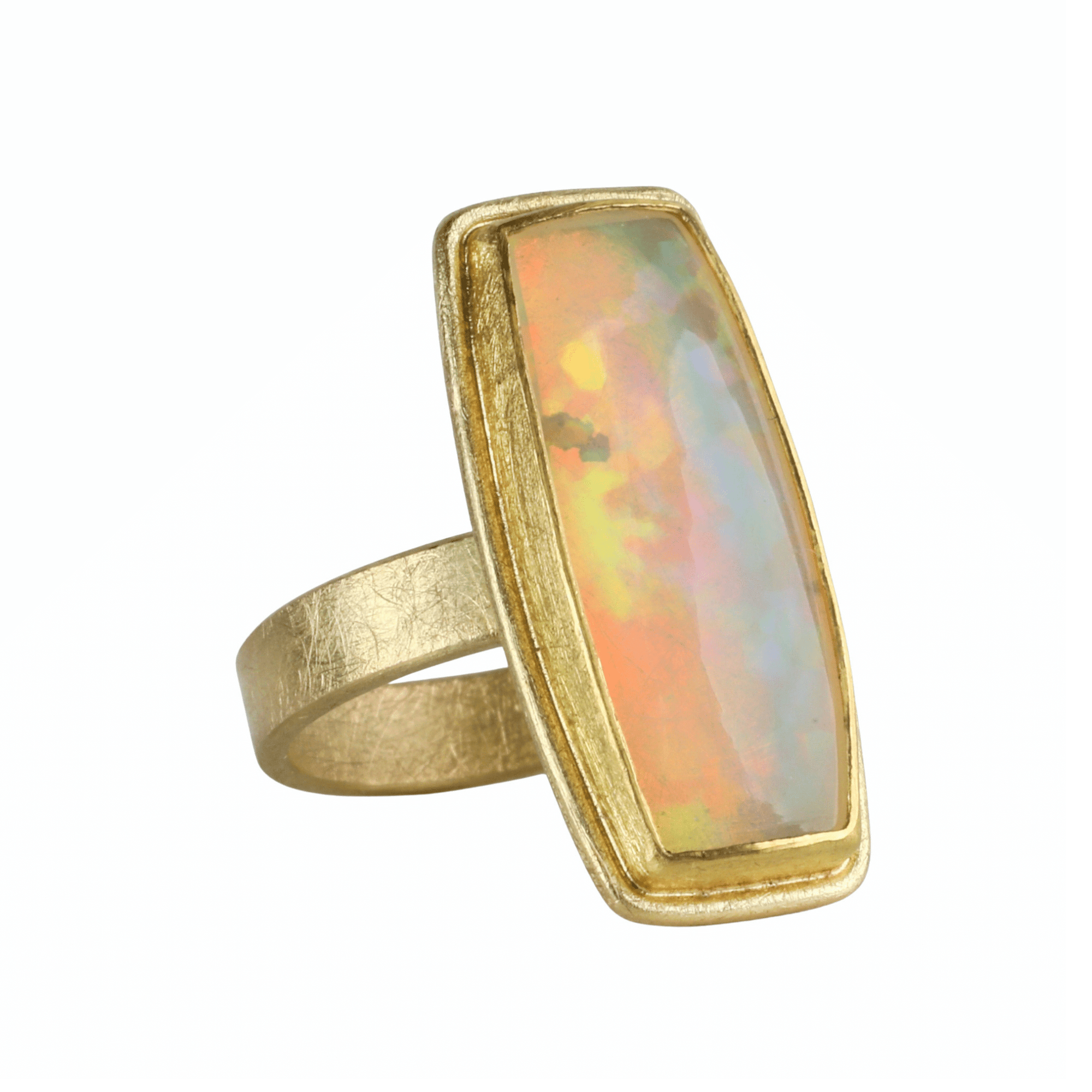 22 &amp; 18K Rectangular Cabochon Ethiopian Opal Ring Set in Frame Bezel - Peridot Fine Jewelry - Petra Class