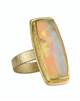 22 & 18K Rectangular Cabochon Ethiopian Opal Ring Set in Frame Bezel - Peridot Fine Jewelry - Petra Class