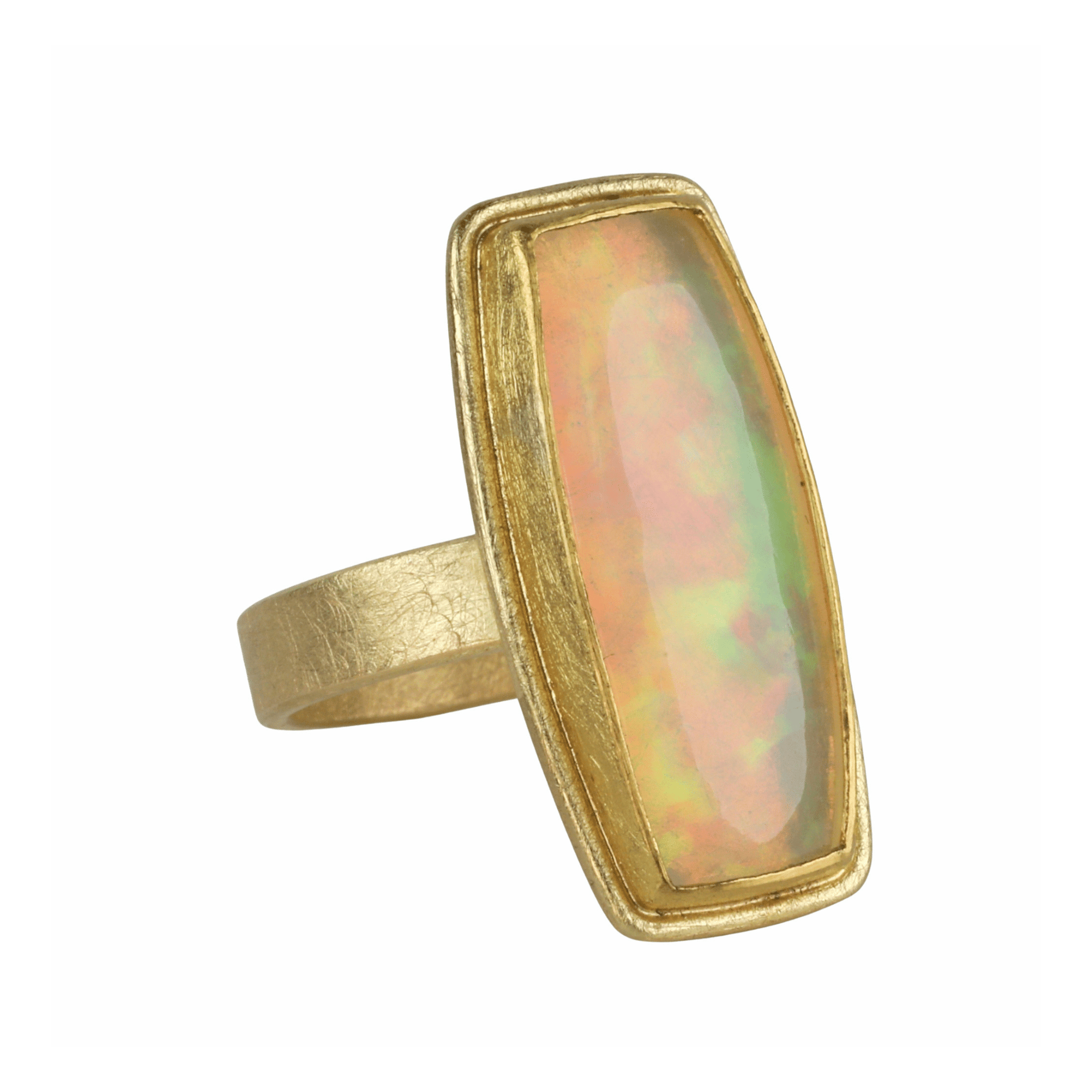 22 &amp; 18K Rectangular Cabochon Ethiopian Opal Ring Set in Frame Bezel - Peridot Fine Jewelry - Petra Class