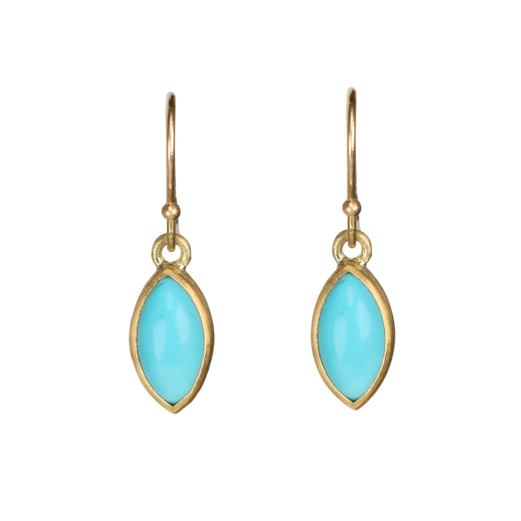 22K &amp; 14K Bezel-Set Arizona Turquoise Marquise Shaped Drop Earrings - Peridot Fine Jewelry - Rosanne Pugliese