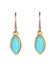 22K & 14K Bezel-Set Arizona Turquoise Marquise Shaped Drop Earrings - Peridot Fine Jewelry - Rosanne Pugliese