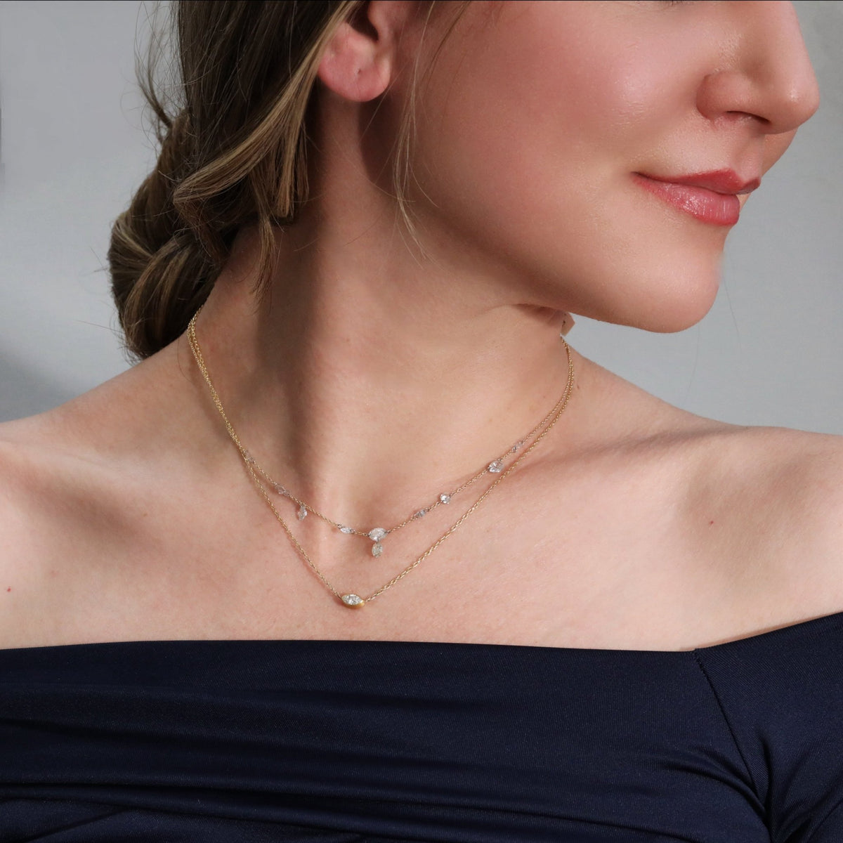 22K & 14K Marquise Diamond Pendant Necklace - Peridot Fine Jewelry - Rosanne Pugliese
