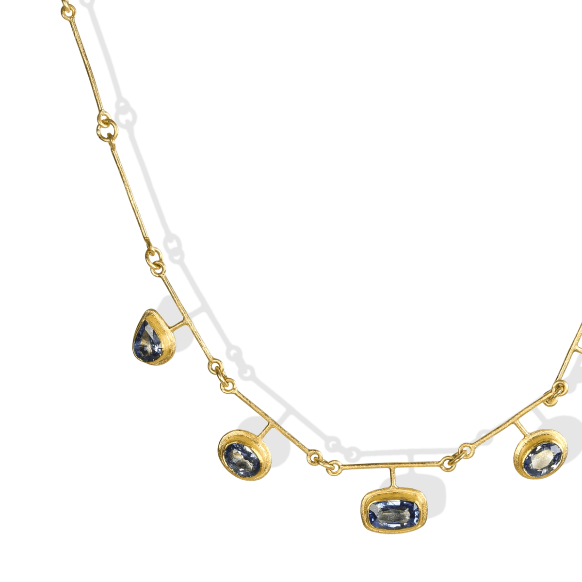 22K & 18K and Five Multi Shaped Blue Sapphire Segmented Bar Chain Necklace - Peridot Fine Jewelry - Petra Class