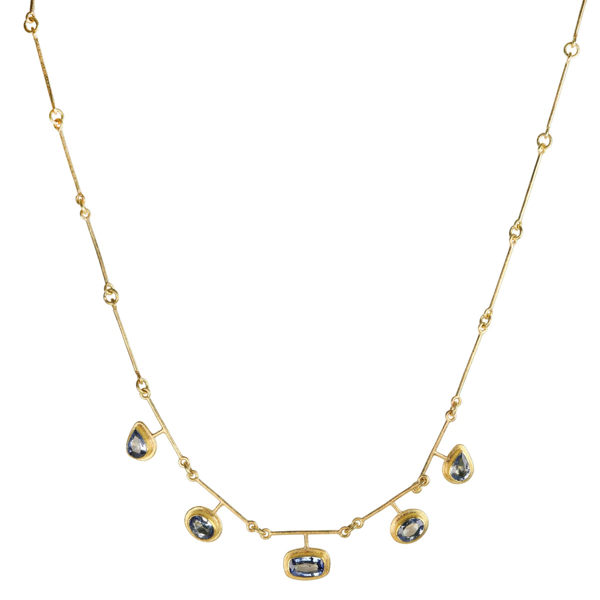 22K & 18K and Five Multi Shaped Blue Sapphire Segmented Bar Chain Necklace - Peridot Fine Jewelry - Petra Class