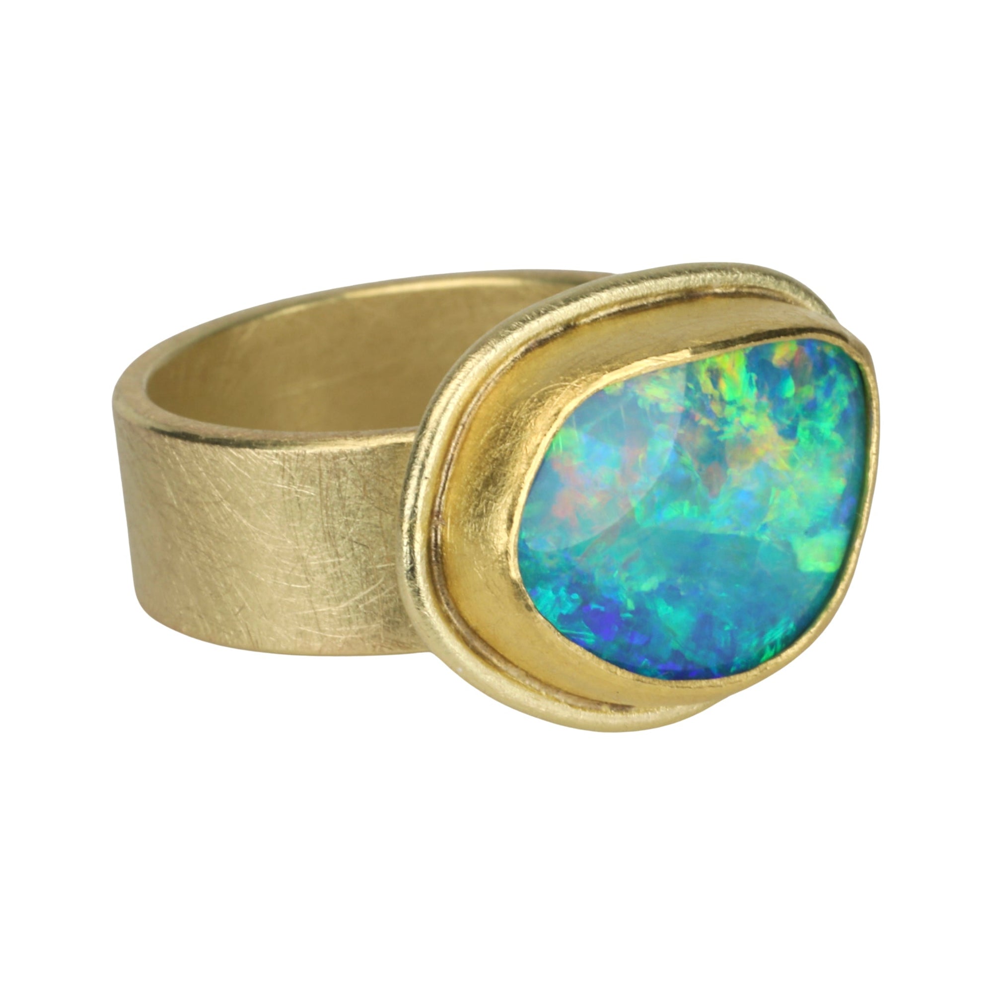22K &amp; 18K Asymmetrical Australian Opal Ring - Peridot Fine Jewelry - Petra Class
