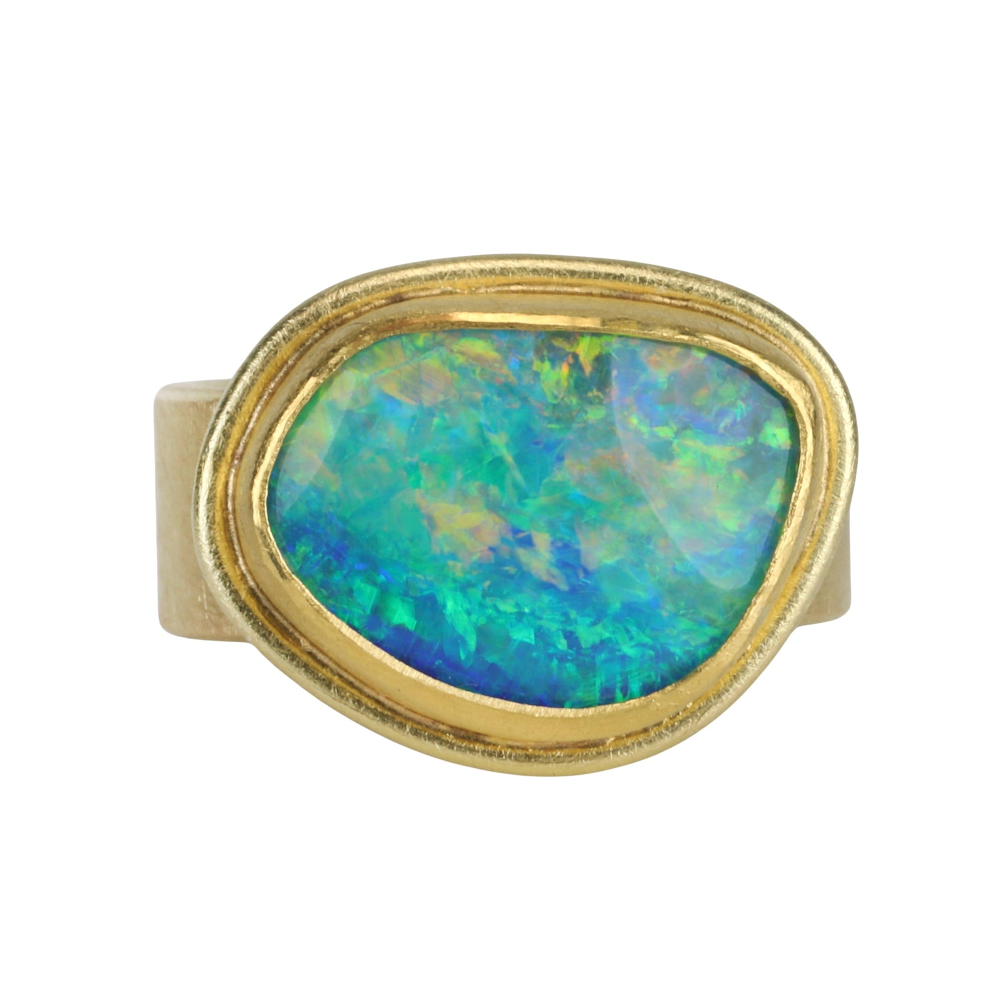 22K &amp; 18K Asymmetrical Australian Opal Ring - Peridot Fine Jewelry - Petra Class