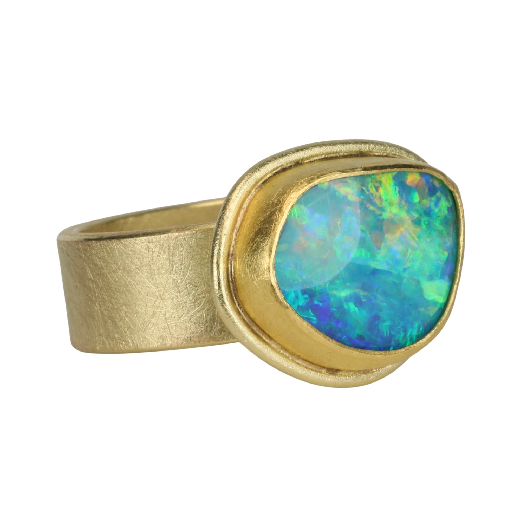 22K &amp; 18K Asymmetrical Australian Opal Ring - Peridot Fine Jewelry - Petra Class