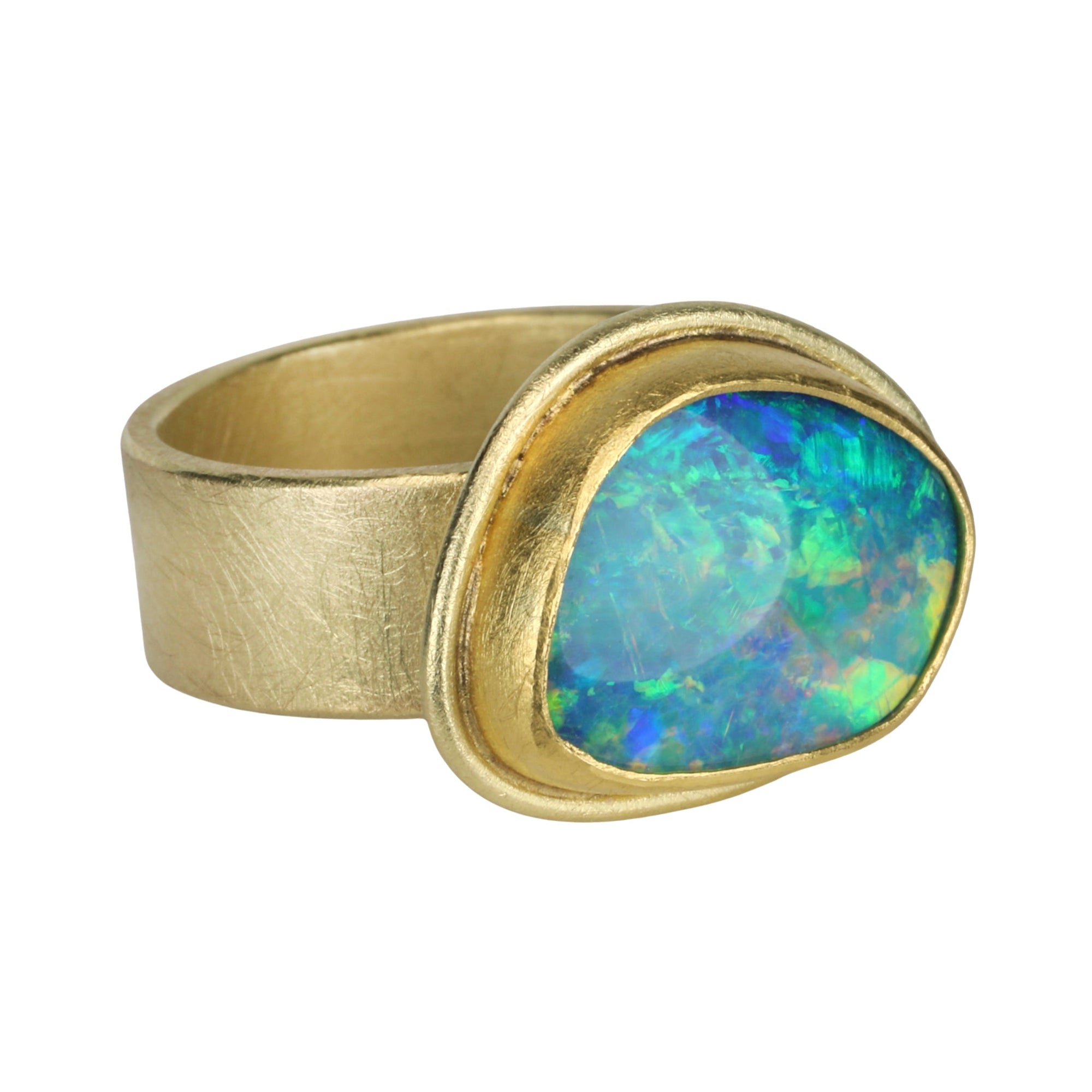 22K &amp; 18K Asymmetrical Australian Opal Ring - Peridot Fine Jewelry - Petra Class