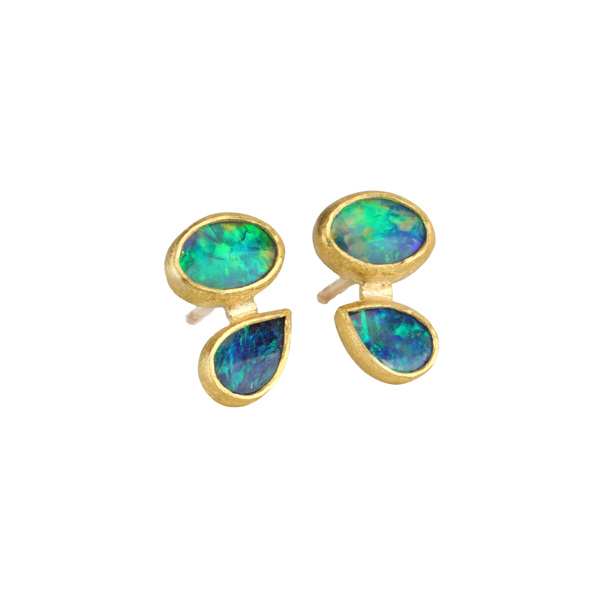 22K &amp; 18K Bezel-Set Double Australian Opal Stud Earrings - Peridot Fine Jewelry - Petra Class