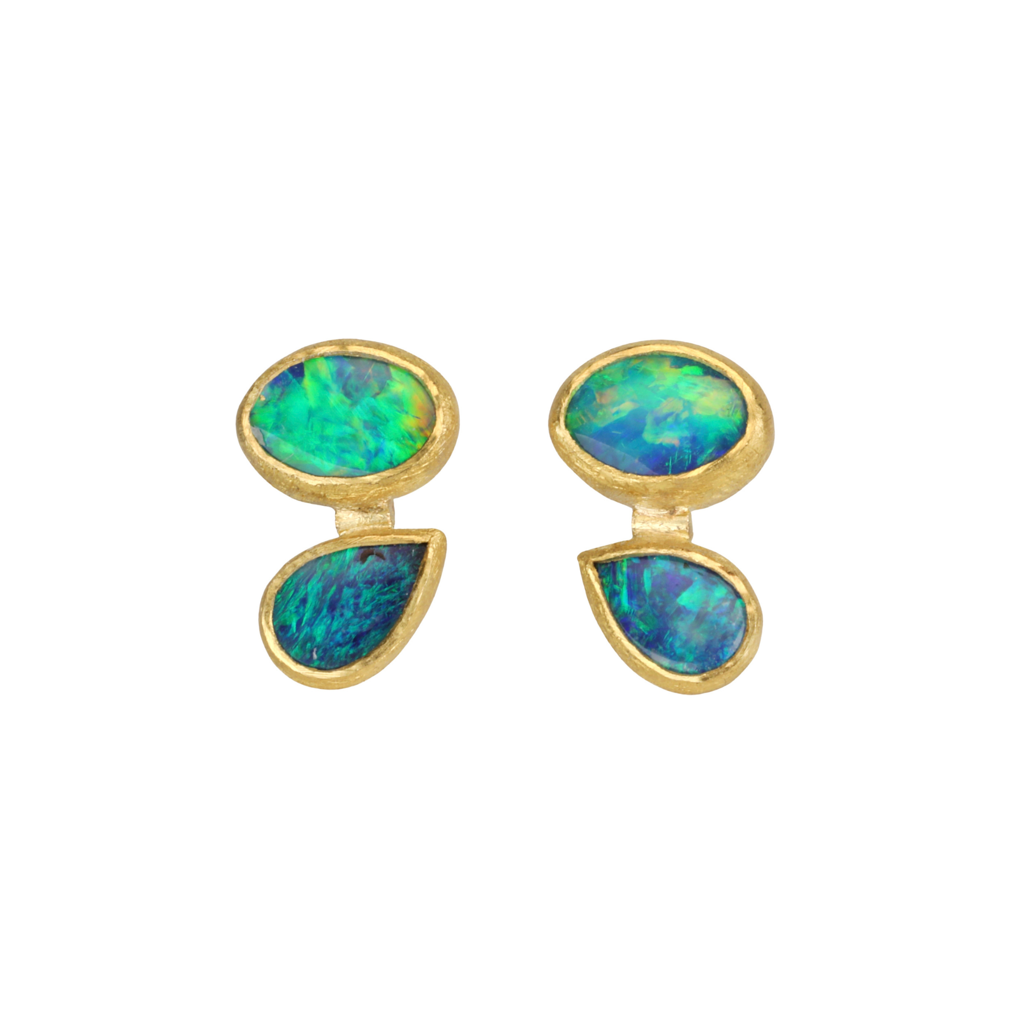22K &amp; 18K Bezel-Set Double Australian Opal Stud Earrings - Peridot Fine Jewelry - Petra Class