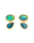 22K & 18K Bezel-Set Double Australian Opal Stud Earrings - Peridot Fine Jewelry - Petra Class