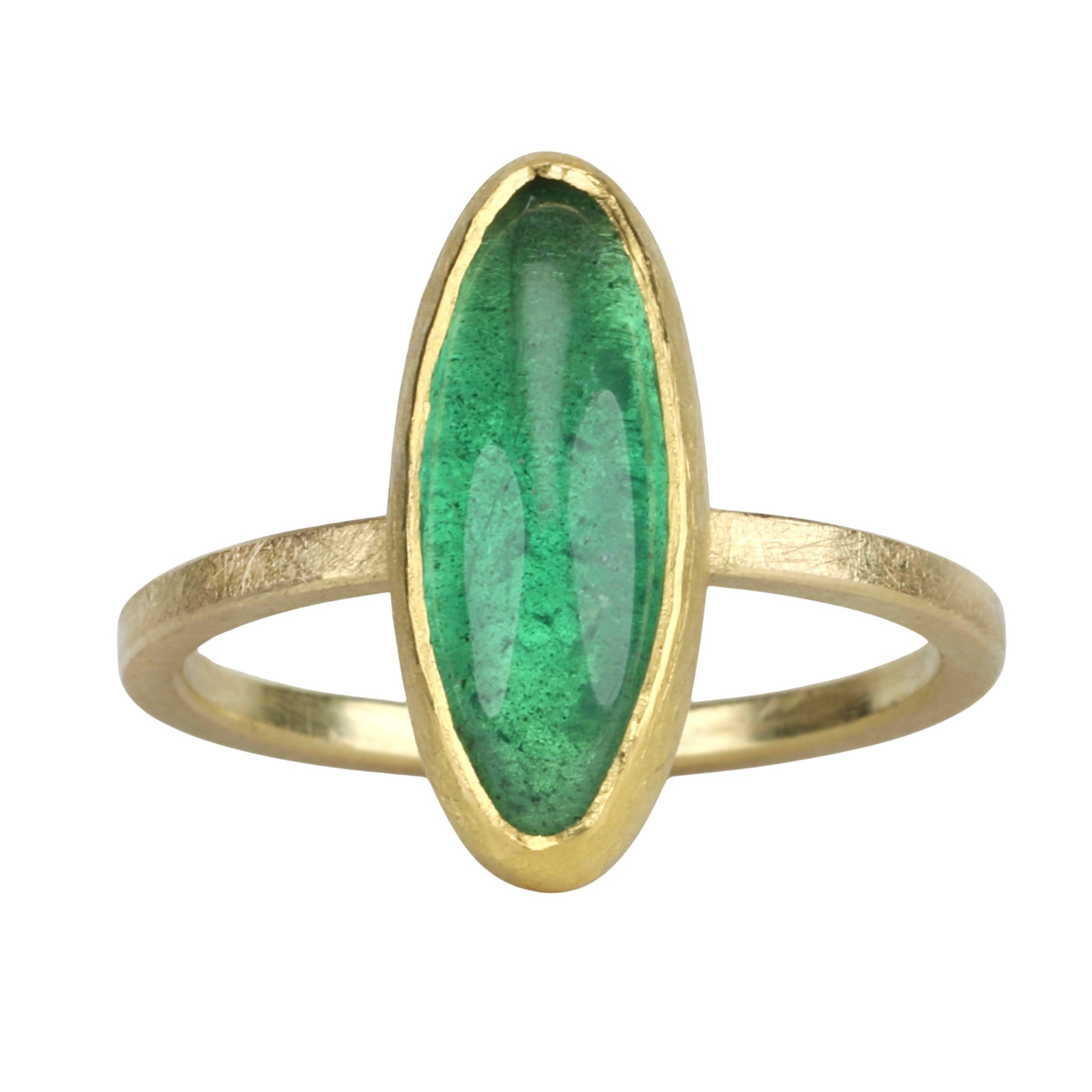 22K &amp; 18K Bezel - Set Elongated Cabochon Emerald Ring - Peridot Fine Jewelry - Petra Class