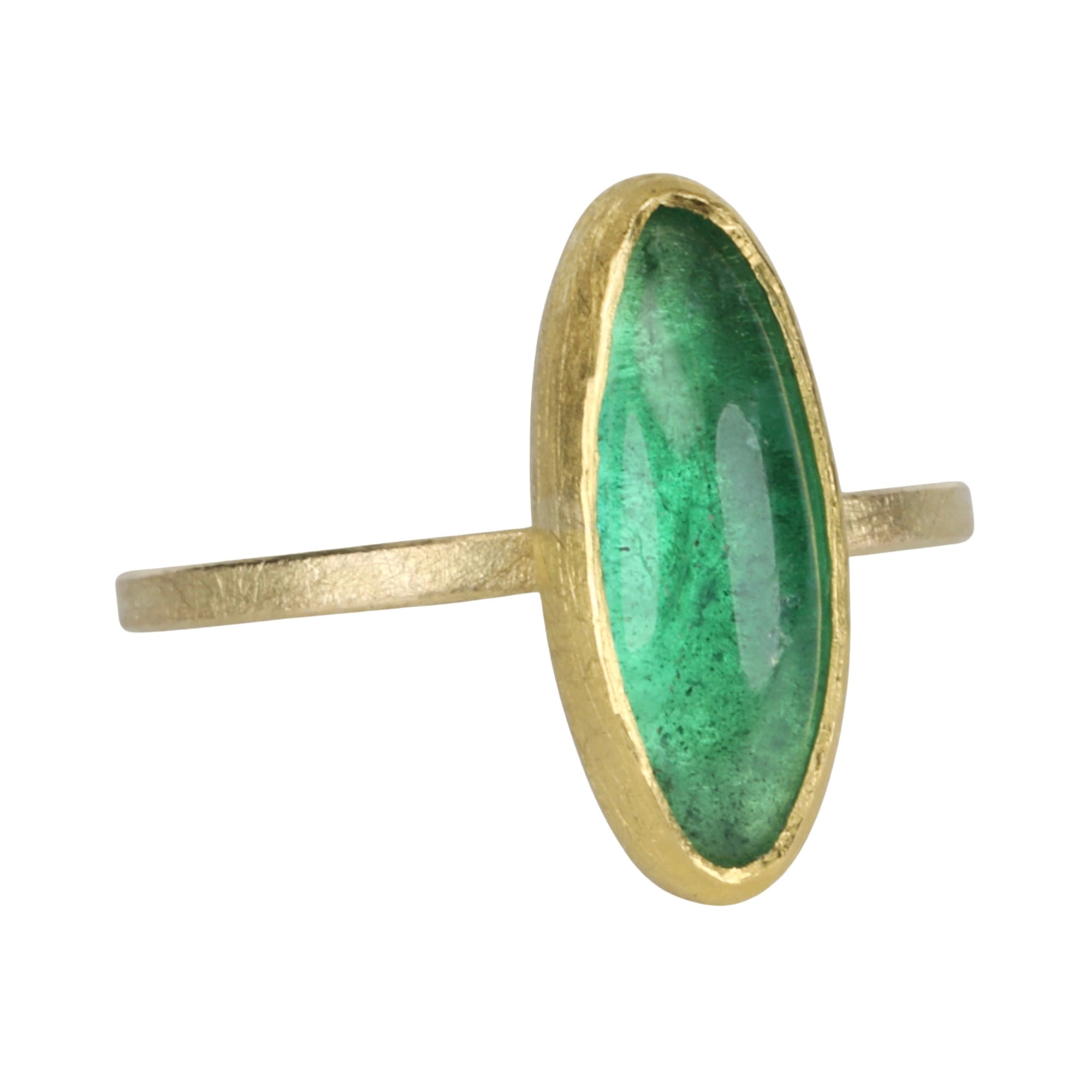 22K &amp; 18K Bezel - Set Elongated Cabochon Emerald Ring - Peridot Fine Jewelry - Petra Class
