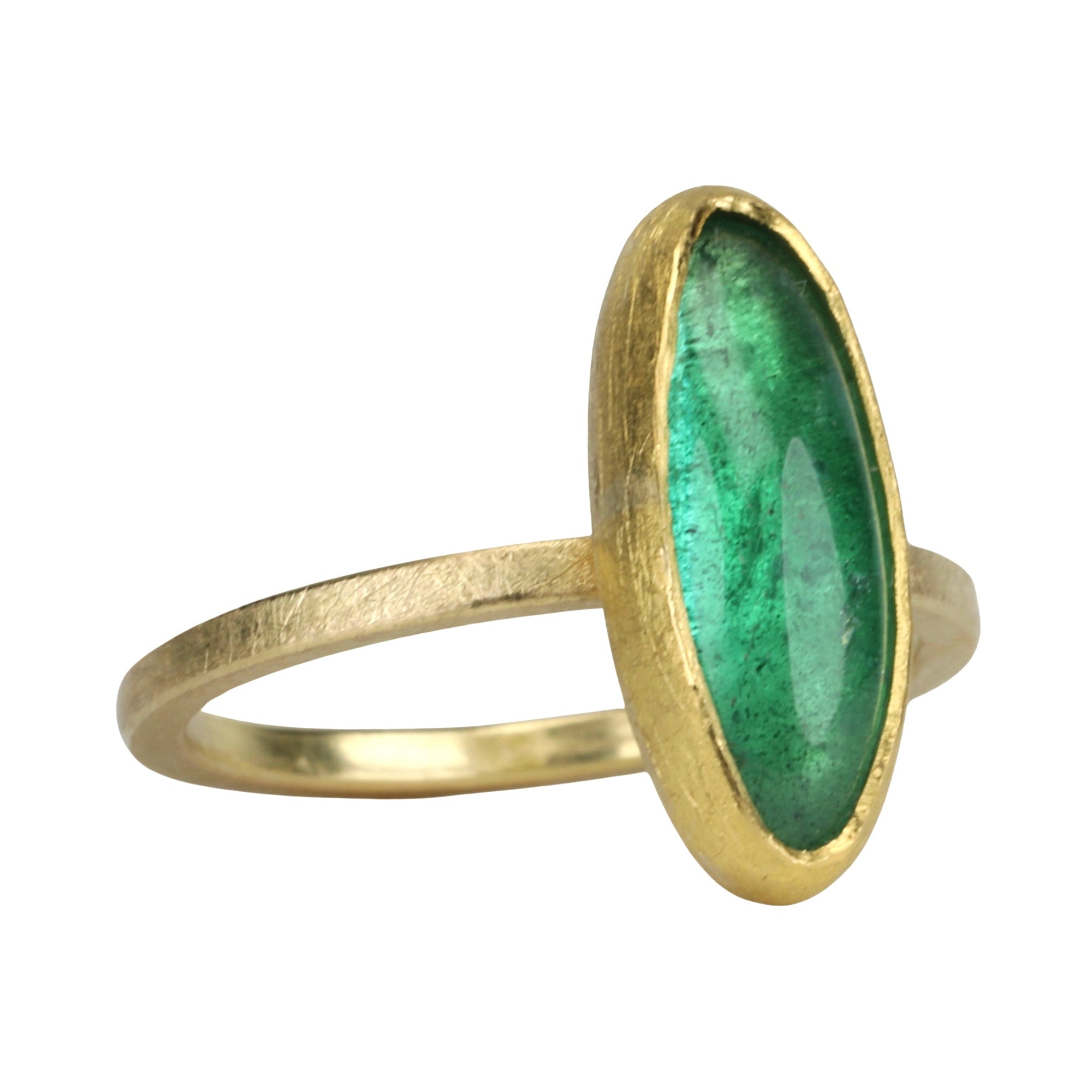 22K &amp; 18K Bezel - Set Elongated Cabochon Emerald Ring - Peridot Fine Jewelry - Petra Class