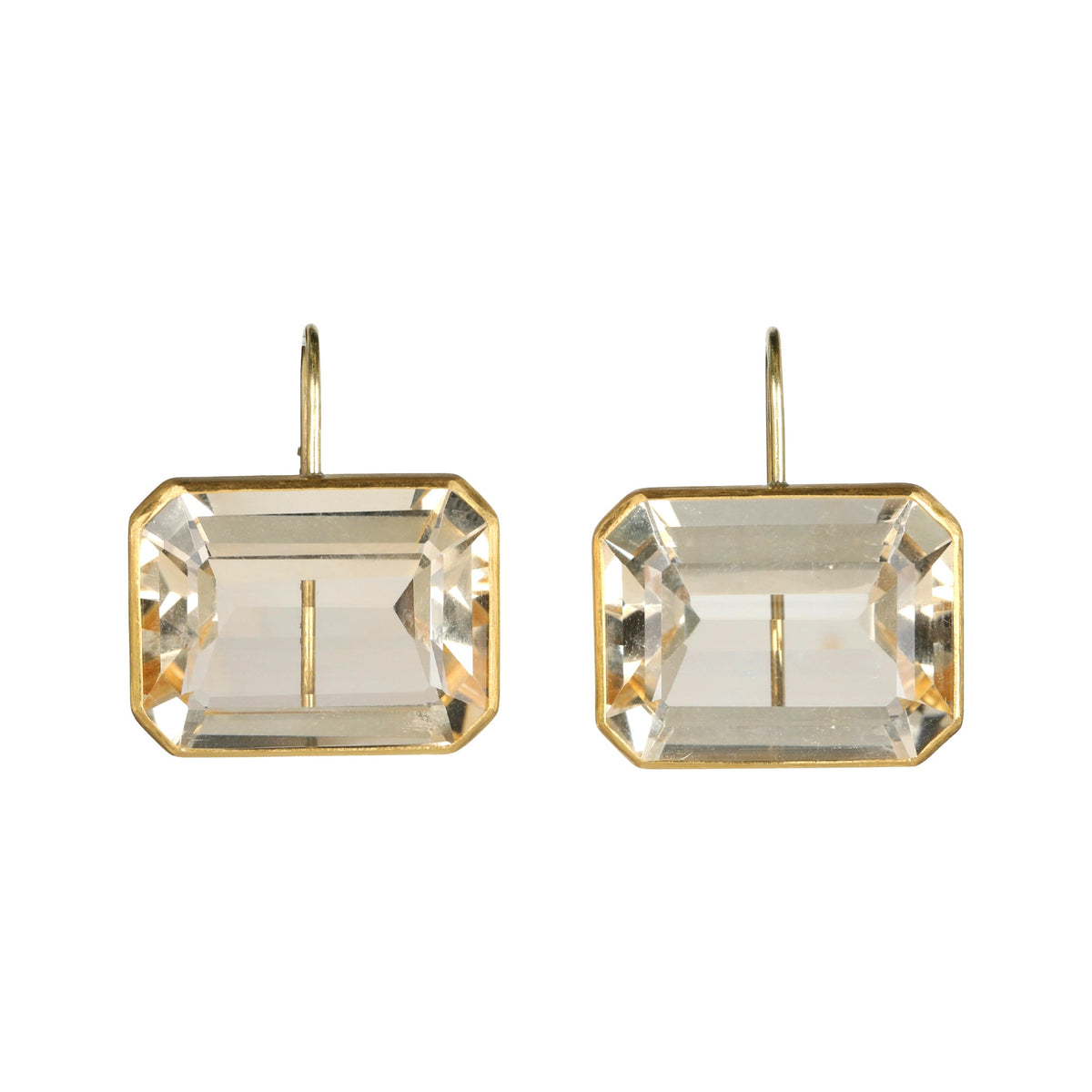 22K & 18K Bezel-Set Emerald-Cut Citrine Stationary Drop Earrings - Peridot Fine Jewelry - Rosanne Pugliese
